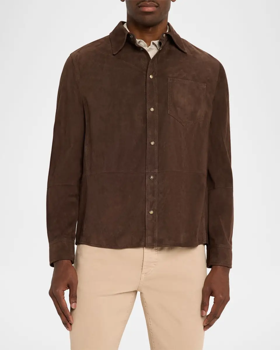 Brunello Cucinelli en's Leather Snap-Front Shirt with Pocket | Thumbnail 8 Brunello Cucinelli en's Leather Snap-Front Shirt with Pocket | Thumbnail 8