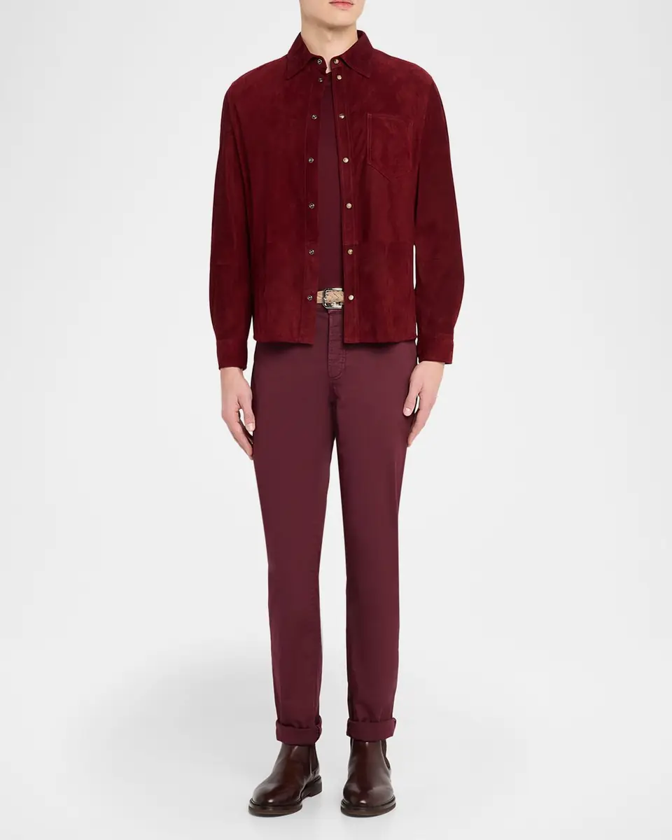 Brunello Cucinelli en's Leather Snap-Front Shirt with Pocket | Thumbnail 10 Brunello Cucinelli en's Leather Snap-Front Shirt with Pocket | Thumbnail 10