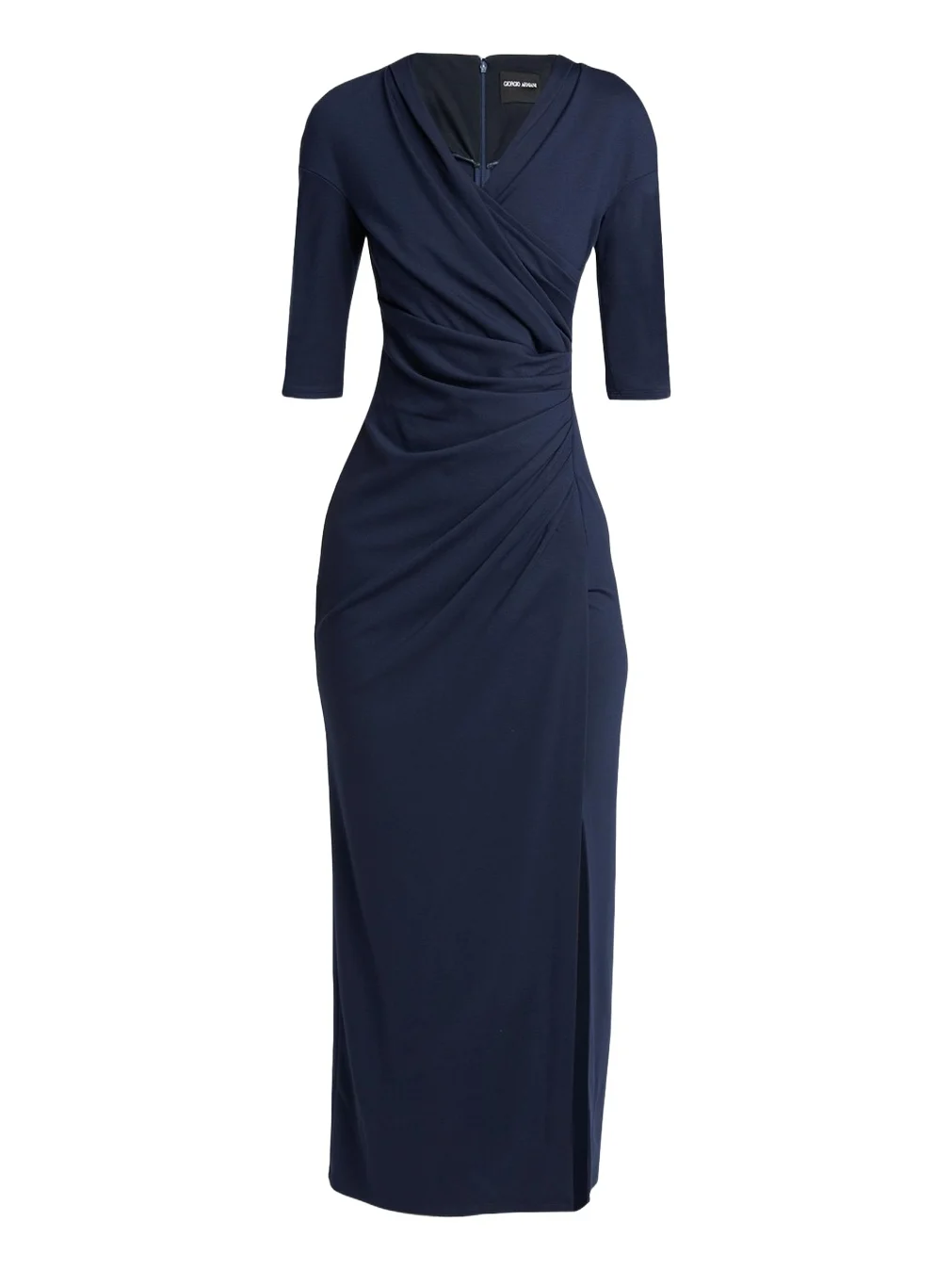 Giorgio Armani Elbow-Sleeve Draped Slit Midi Dress
