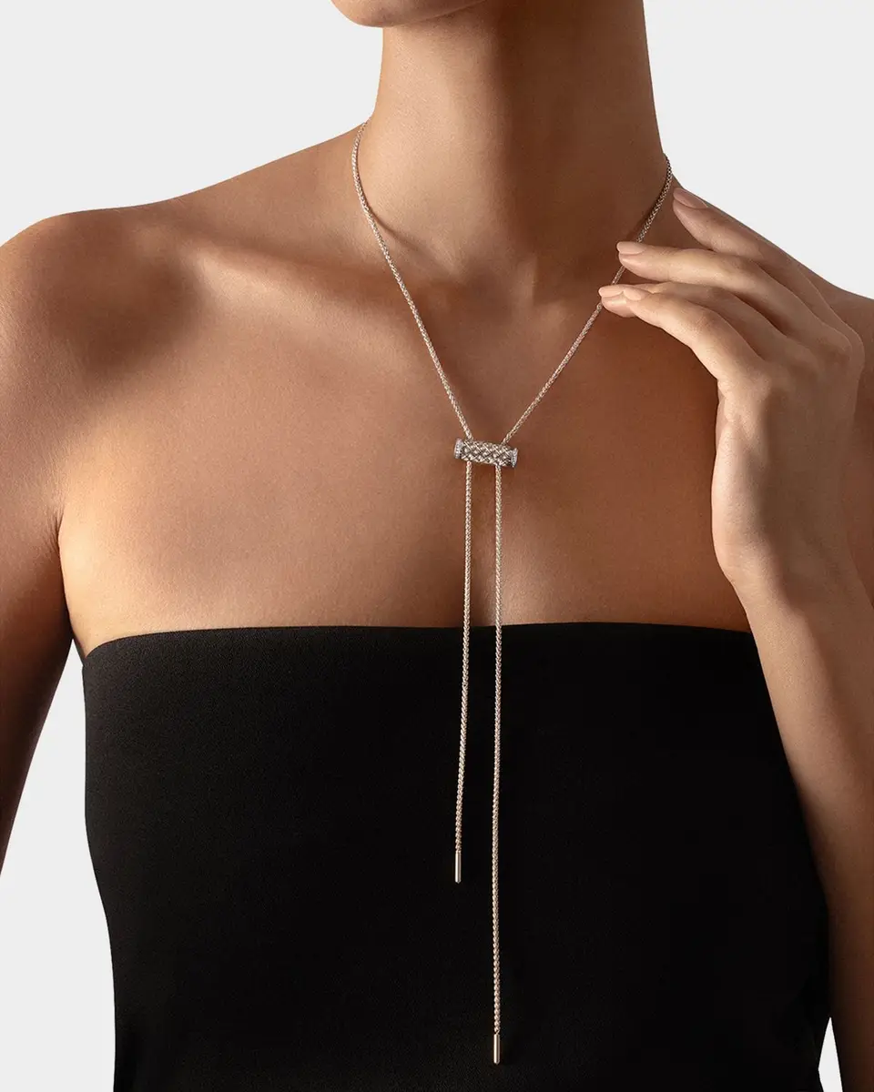 Nouvel Heritage 18K Full Pave Latch Pendant on GM Chain Necklace | Thumbnail 2