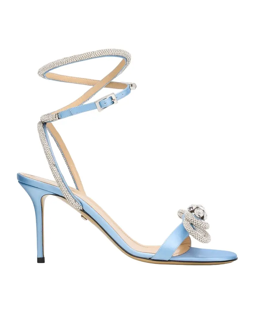 MACH & MACH Crystal Embellished Satin Double Bow Sandals | Image 1 MACH & MACH Crystal Embellished Satin Double Bow Sandals | Image 1
