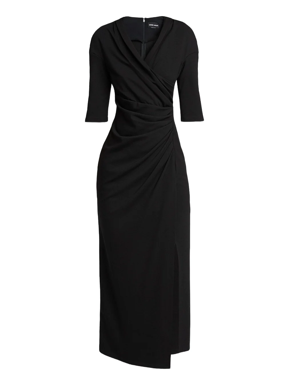 Giorgio Armani Elbow-Sleeve Draped Crepe Slit Midi Dress