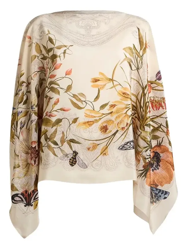 Etro Floral-Print Silk Poncho Top