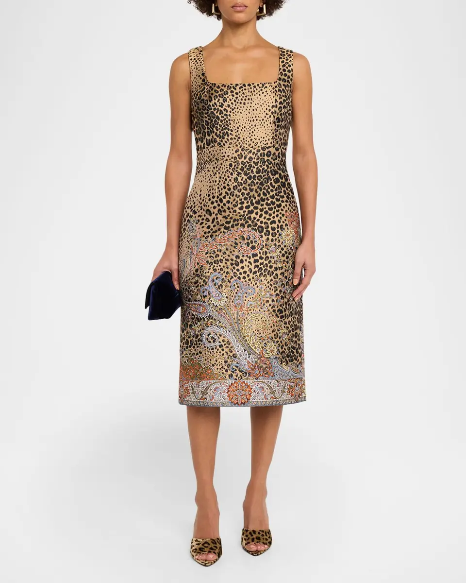 Etro Paisley Embroidered Leopard Jacquard Sleeveless Midi Dress | Thumbnail 2 Etro Paisley Embroidered Leopard Jacquard Sleeveless Midi Dress | Thumbnail 2