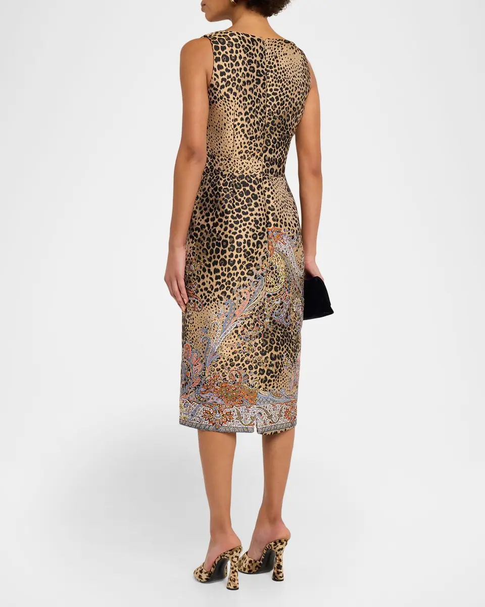 Etro Paisley Embroidered Leopard Jacquard Sleeveless Midi Dress | Thumbnail 3 Etro Paisley Embroidered Leopard Jacquard Sleeveless Midi Dress | Thumbnail 3