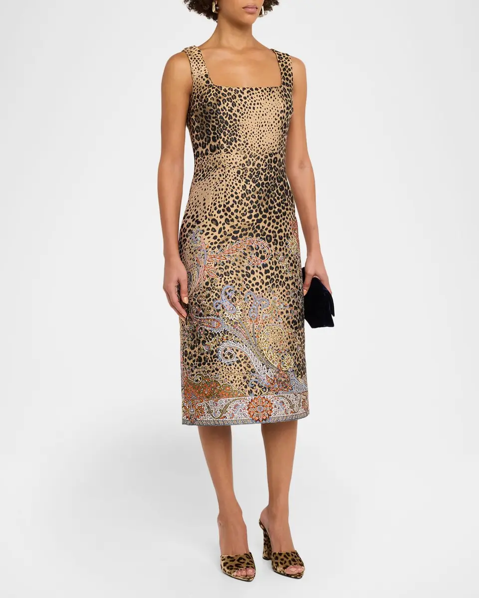 Etro Paisley Embroidered Leopard Jacquard Sleeveless Midi Dress | Thumbnail 4 Etro Paisley Embroidered Leopard Jacquard Sleeveless Midi Dress | Thumbnail 4