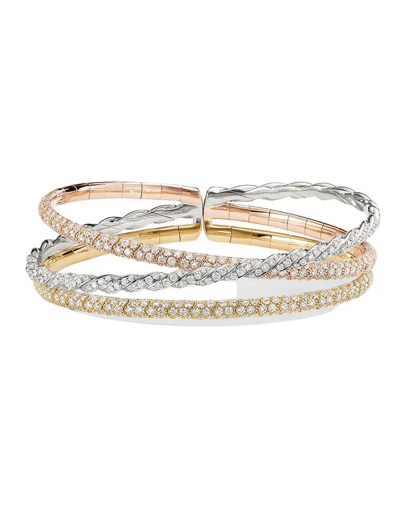 David Yurman Sculpted Cable Three-Row Bracelet with Diamonds in 18K Gold | Image 1 David Yurman Sculpted Cable Three-Row Bracelet with Diamonds in 18K Gold | Image 1