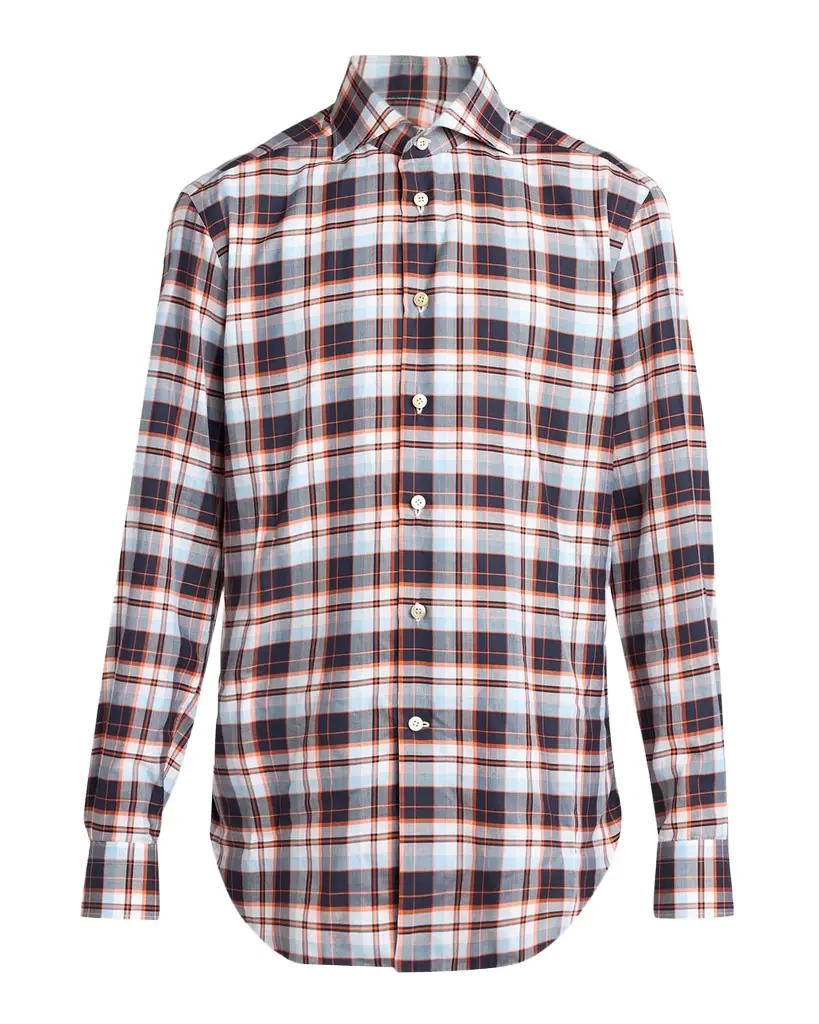 Kiton Men's Check Cotton Button-Down Shirt | Image 1 Kiton Men's Check Cotton Button-Down Shirt | Image 1