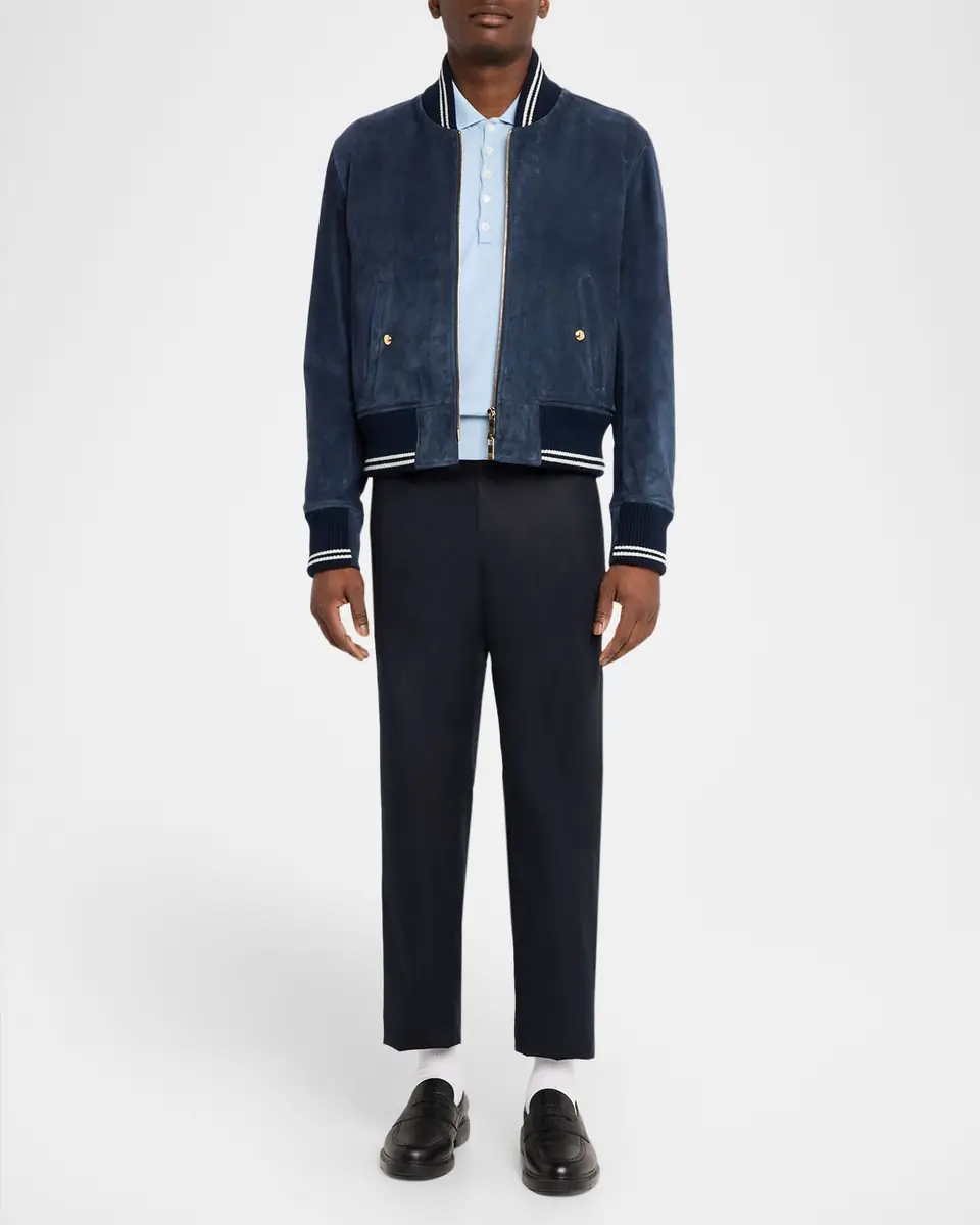 Thom Browne Men's Suede Rib-Knit Blouson Jacket | Thumbnail 2 Thom Browne Men's Suede Rib-Knit Blouson Jacket | Thumbnail 2