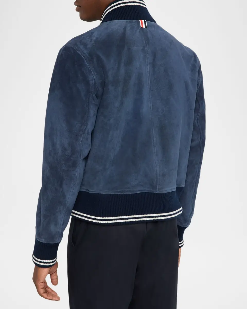 Thom Browne Men's Suede Rib-Knit Blouson Jacket | Thumbnail 3 Thom Browne Men's Suede Rib-Knit Blouson Jacket | Thumbnail 3