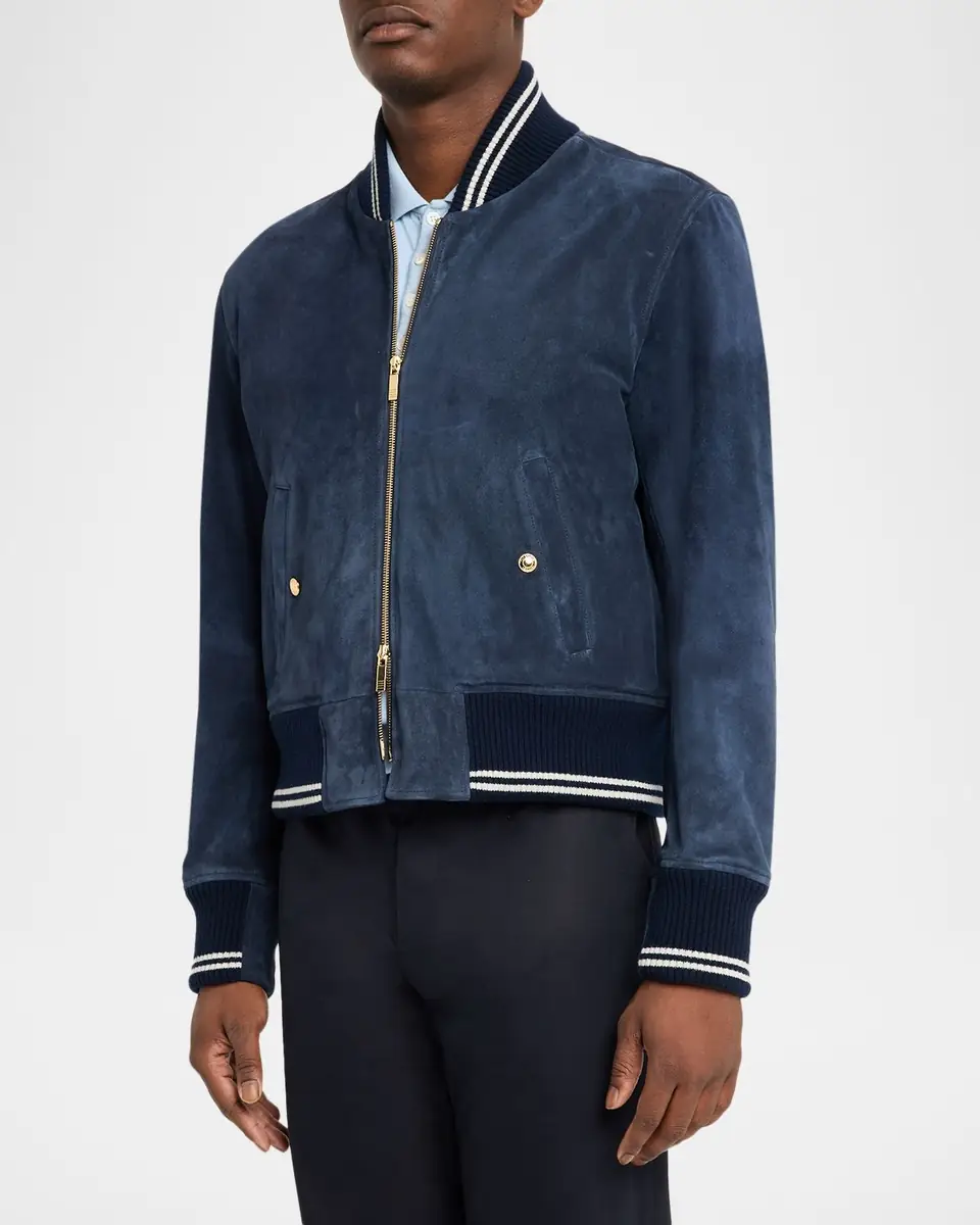 Thom Browne Men's Suede Rib-Knit Blouson Jacket | Thumbnail 4 Thom Browne Men's Suede Rib-Knit Blouson Jacket | Thumbnail 4