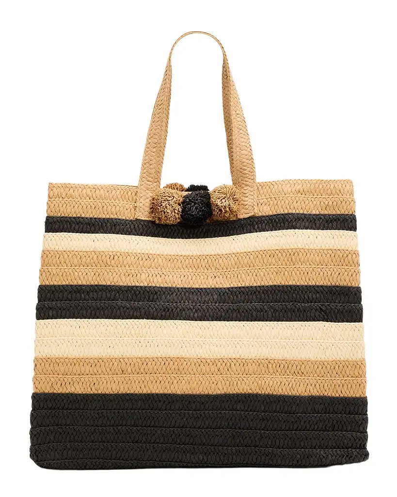 BTB Los Angeles Lou Striped Woven Paper Straw Tote Bag | Image 1 BTB Los Angeles Lou Striped Woven Paper Straw Tote Bag | Image 1