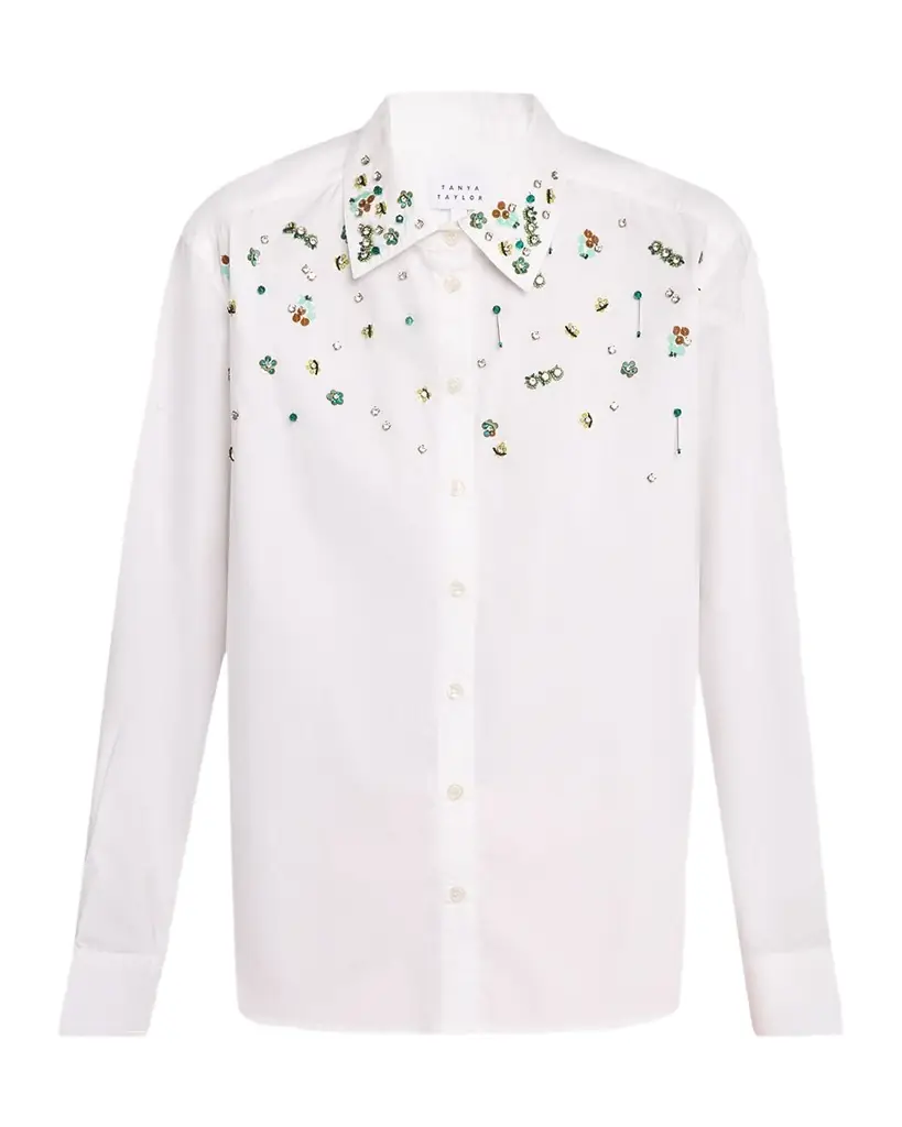 Tanya Taylor Margaux Embellished Button-Front Shirt | Image 1 Tanya Taylor Margaux Embellished Button-Front Shirt | Image 1