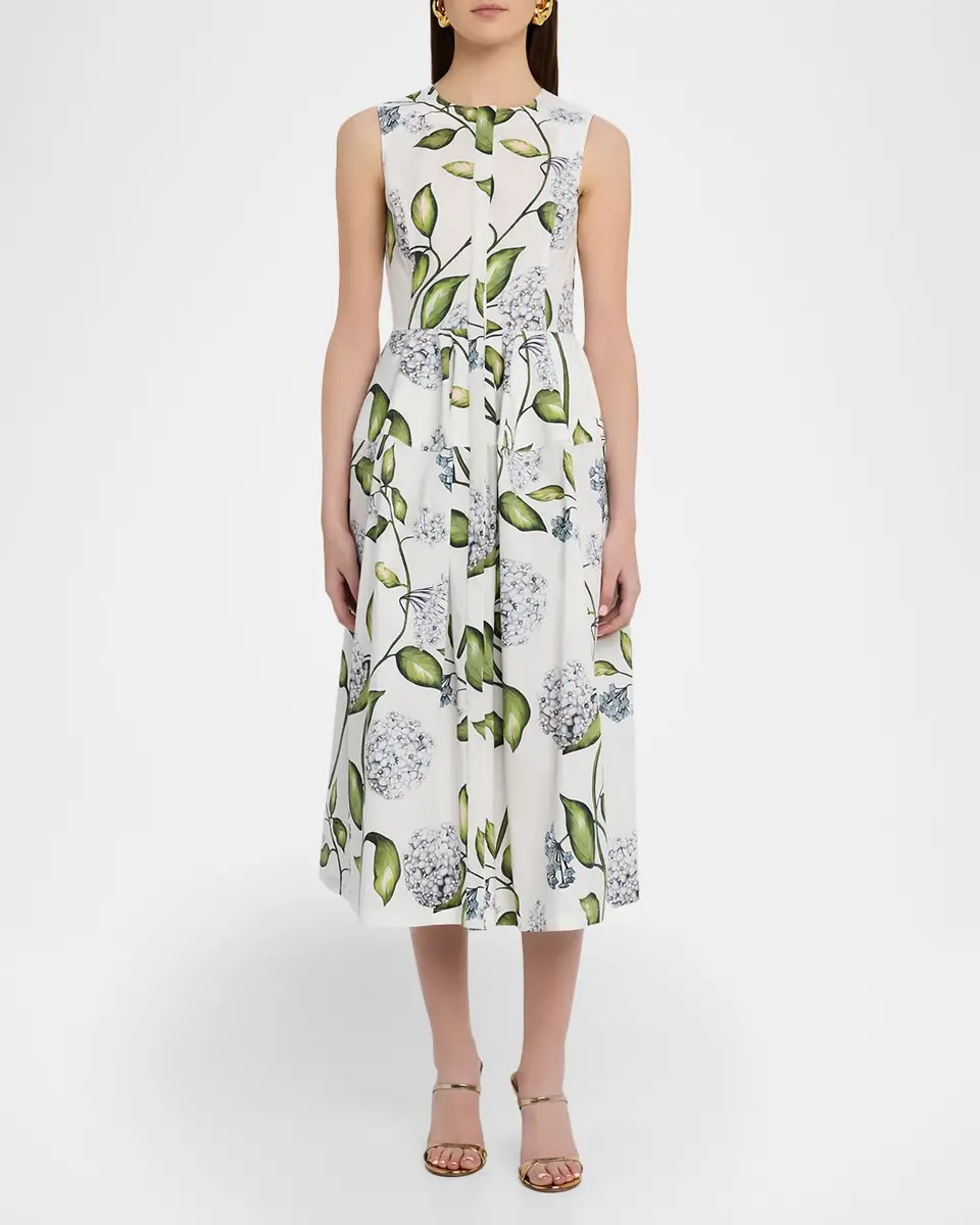 Oscar de la Renta Sleeveless Porcelain Flower Cotton Midi Dress | Thumbnail 2 Oscar de la Renta Sleeveless Porcelain Flower Cotton Midi Dress | Thumbnail 2