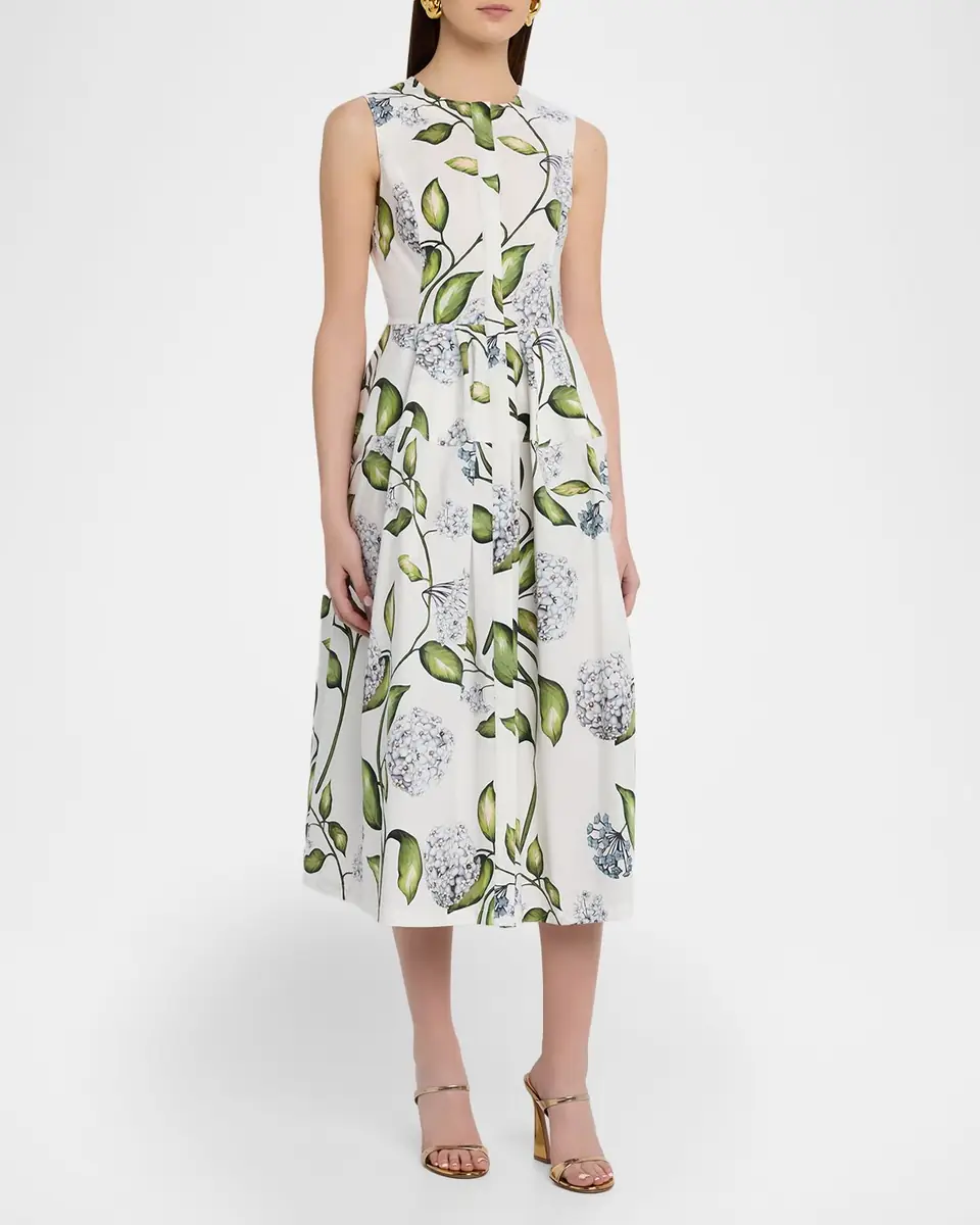 Oscar de la Renta Sleeveless Porcelain Flower Cotton Midi Dress | Thumbnail 4 Oscar de la Renta Sleeveless Porcelain Flower Cotton Midi Dress | Thumbnail 4