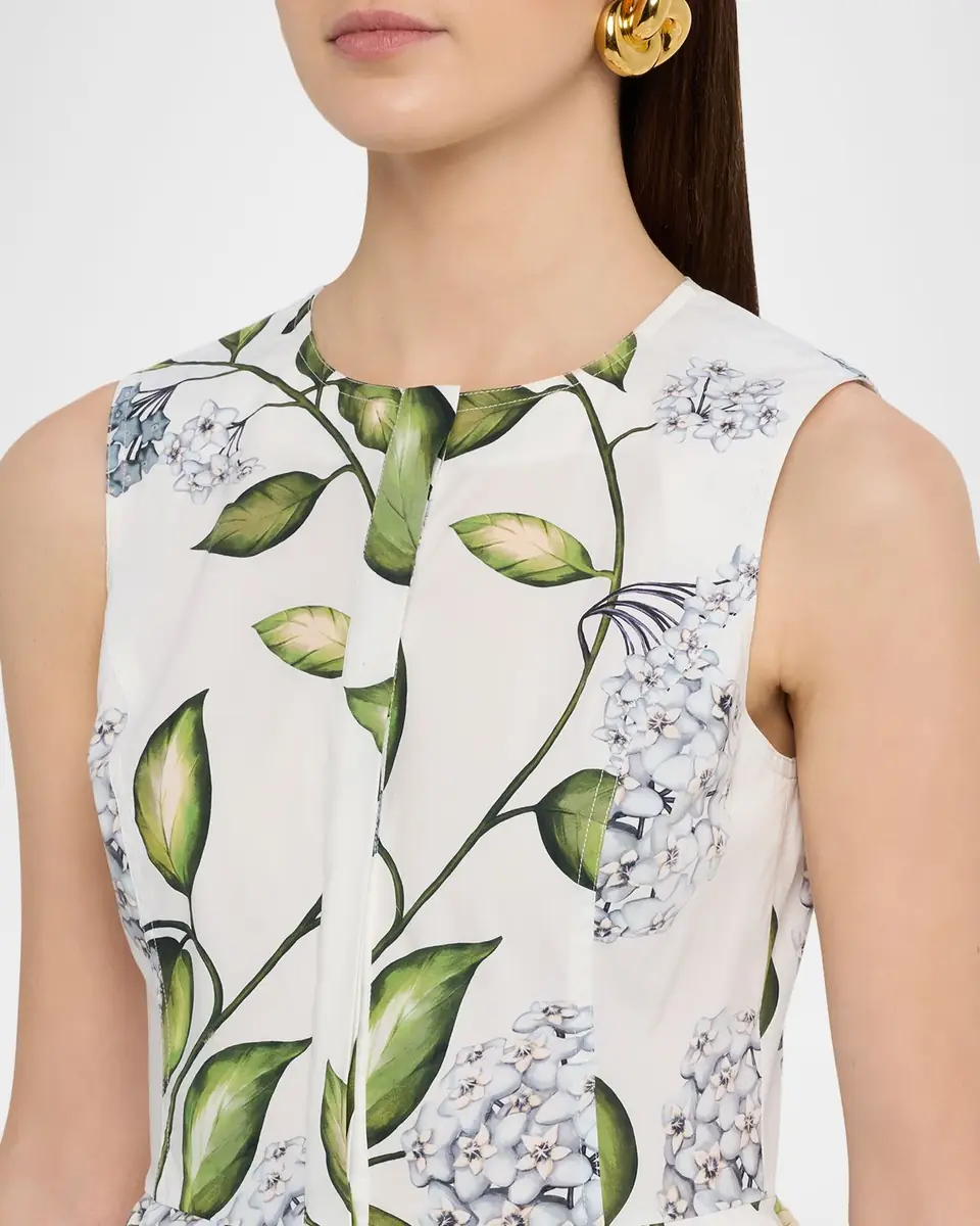 Oscar de la Renta Sleeveless Porcelain Flower Cotton Midi Dress | Thumbnail 5 Oscar de la Renta Sleeveless Porcelain Flower Cotton Midi Dress | Thumbnail 5