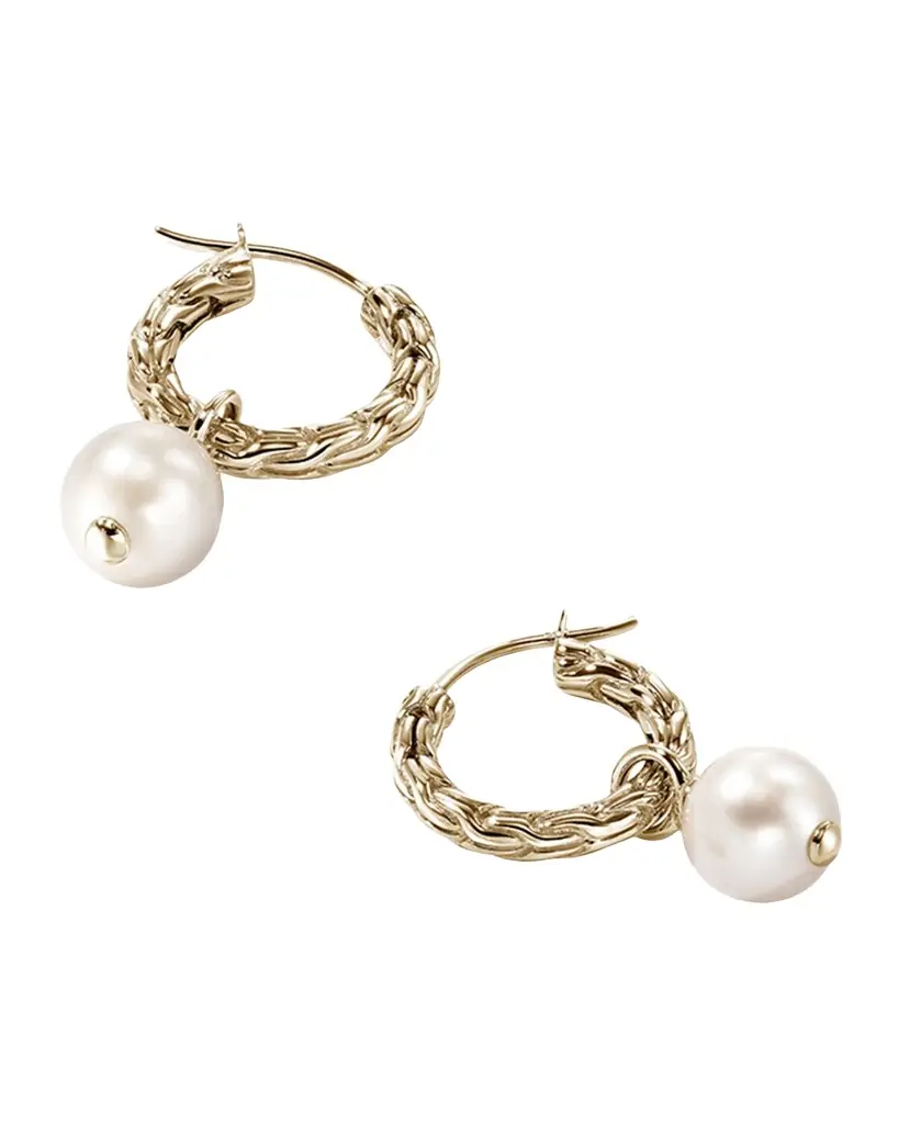 John Hardy 14K JH Essential Pearl Hoop Earrings, 16mm | Image 1 John Hardy 14K JH Essential Pearl Hoop Earrings, 16mm | Image 1