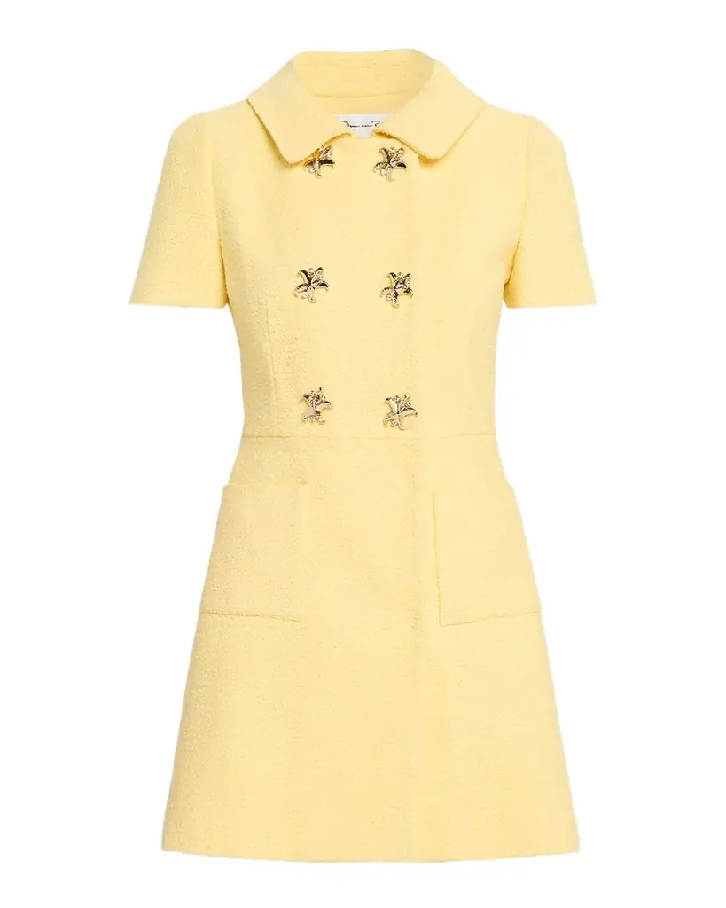 Oscar de la Renta Short-Sleeve Double-Breasted Tweed Mini Dress | Image 1 Oscar de la Renta Short-Sleeve Double-Breasted Tweed Mini Dress | Image 1