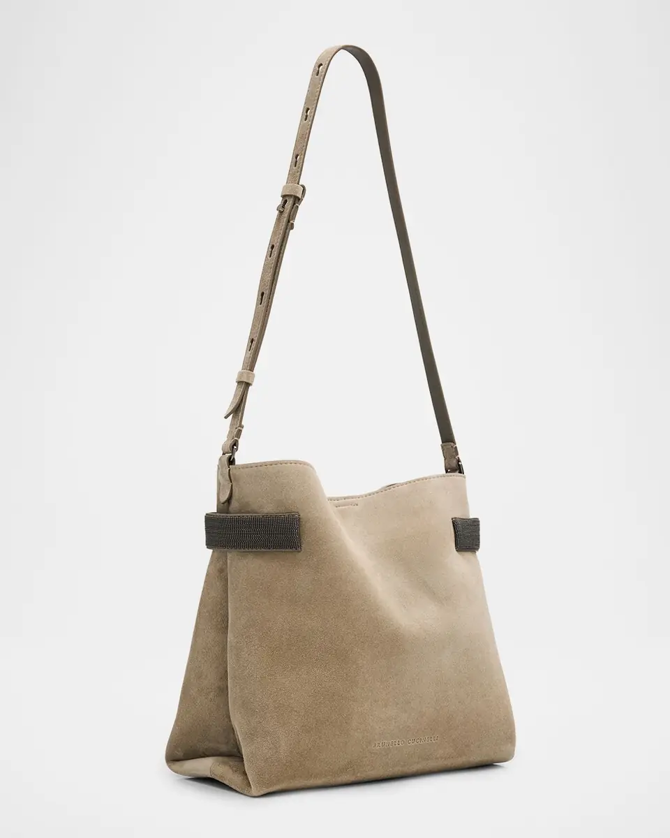 Brunello Cucinelli Essence Monili-Trim Suede Shoulder Bag | Thumbnail 3