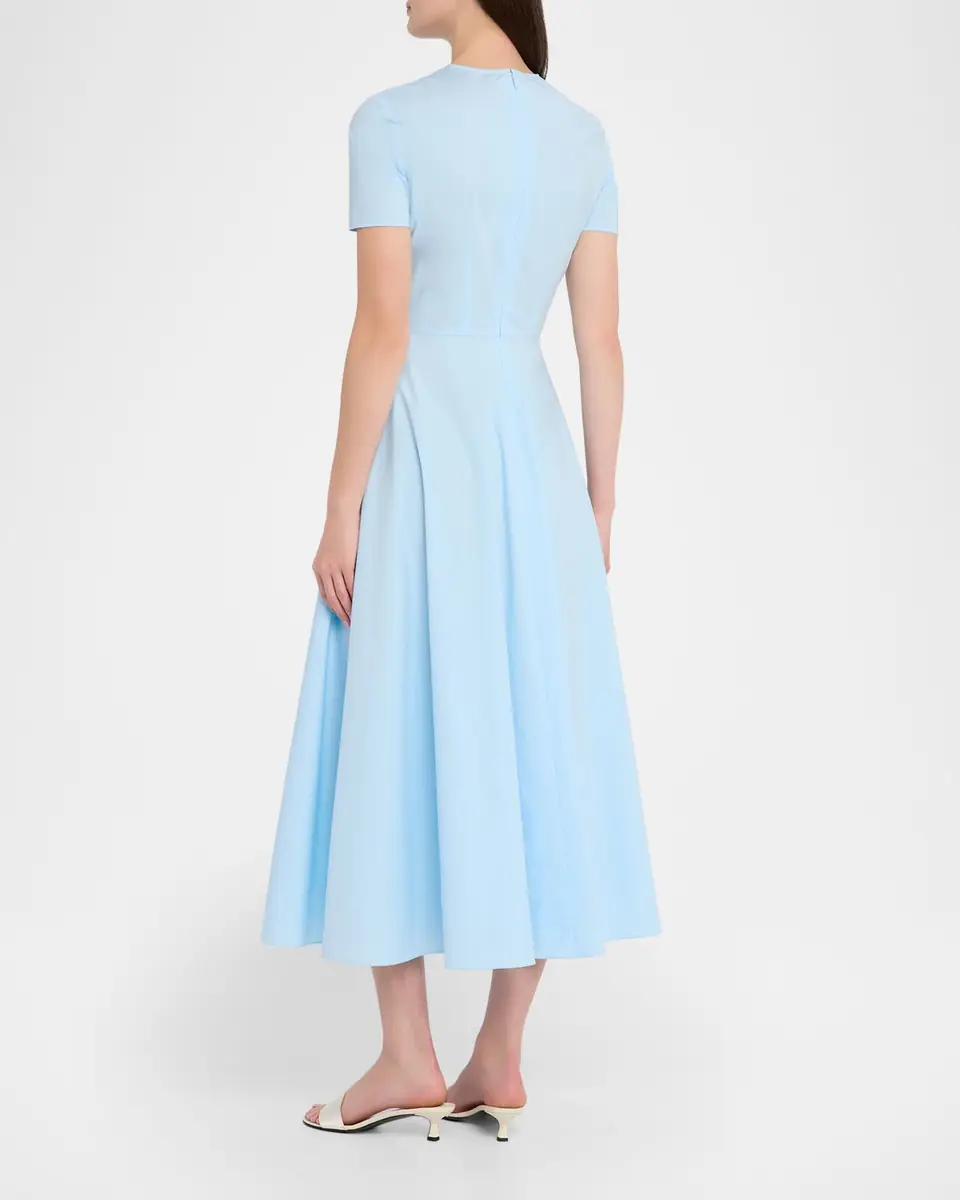 Oscar de la Renta Short-Sleeve Chine Cyclamen Cotton Poplin Midi Dress | Thumbnail 3
