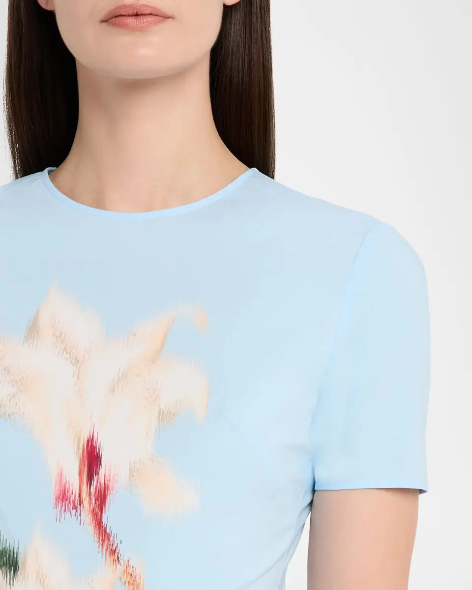 Oscar de la Renta Short-Sleeve Chine Cyclamen Cotton Poplin Midi Dress | Thumbnail 5