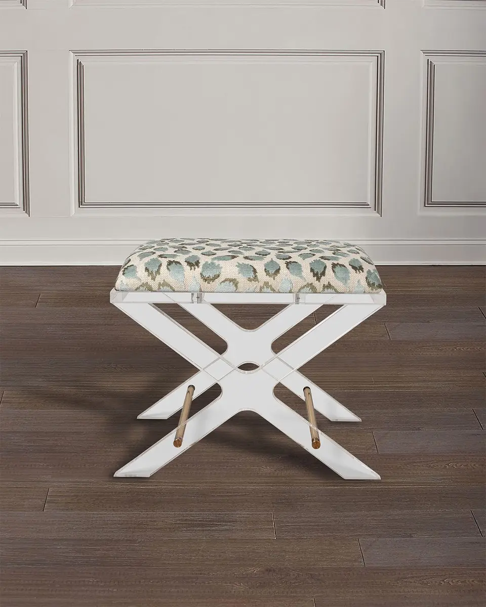 Port 68 Delano Celadon Ocelot-Print X-Bench, 24"