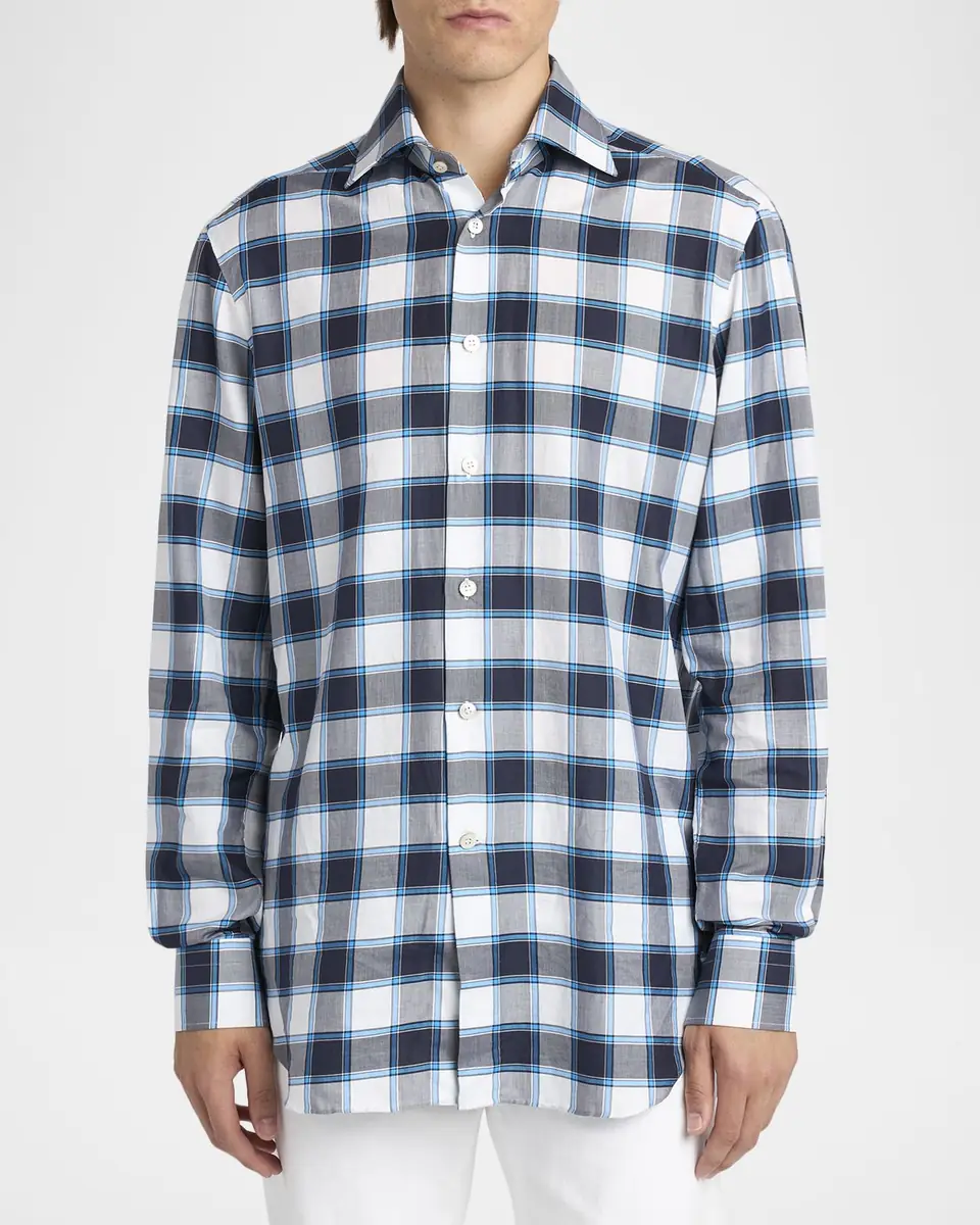 Kiton Men's Cotton Plaid Button-Down Shirt | Thumbnail 4