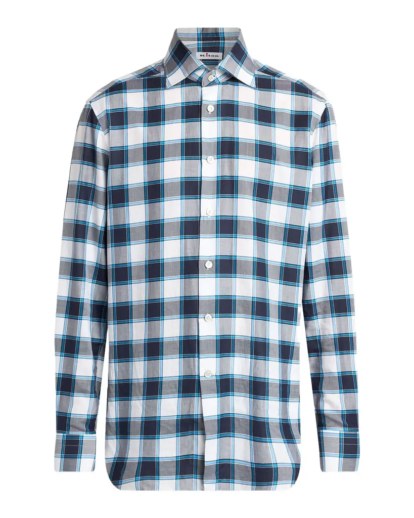 Kiton Men's Cotton Plaid Button-Down Shirt | Image 1 Kiton Men's Cotton Plaid Button-Down Shirt | Image 1