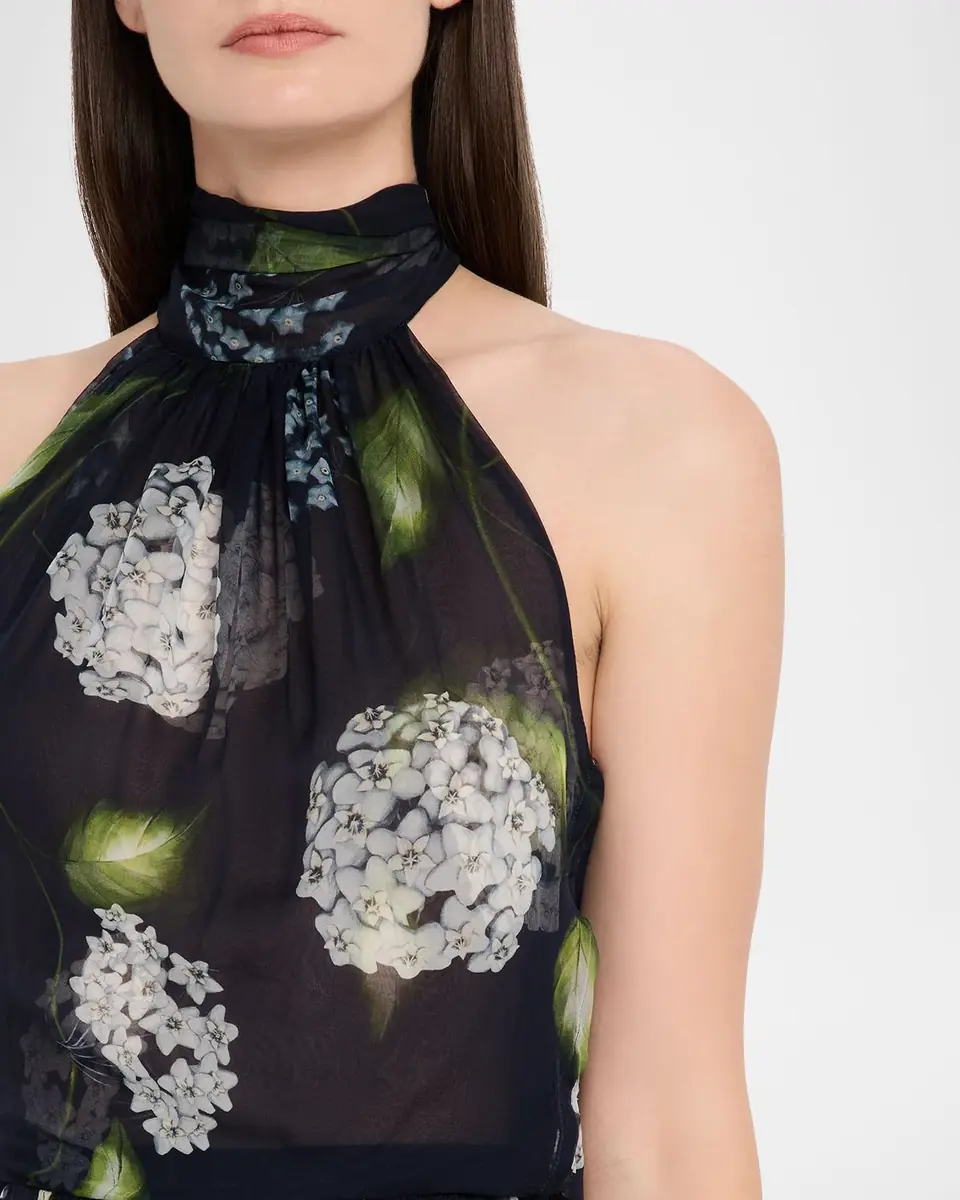 Oscar de la Renta Porcelain Flower Chiffon Halter Maxi Dress | Thumbnail 5 Oscar de la Renta Porcelain Flower Chiffon Halter Maxi Dress | Thumbnail 5