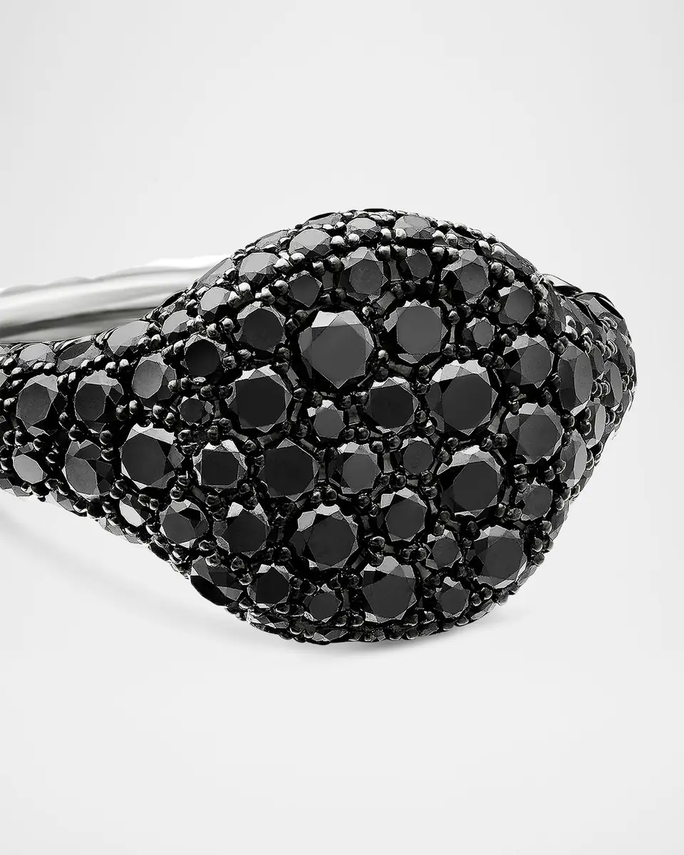 David Yurman Mini Chevron Pave Pinky Ring with Diamonds in 18K White Gold, 10mm | Thumbnail 7
