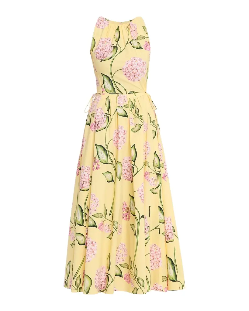 Oscar de la Renta Sleeveless Porcelain Flower Waist-Tie Midi Dress | Image 1 Oscar de la Renta Sleeveless Porcelain Flower Waist-Tie Midi Dress | Image 1