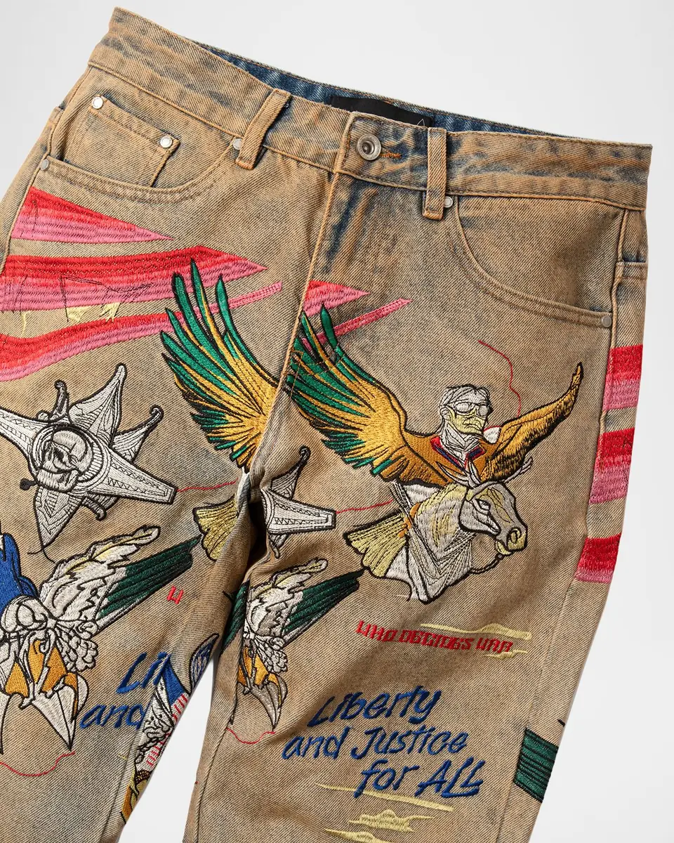WHO DECIDES WAR Men's Embroidered Liberty Denim Slim Fit Jeans | Thumbnail 5