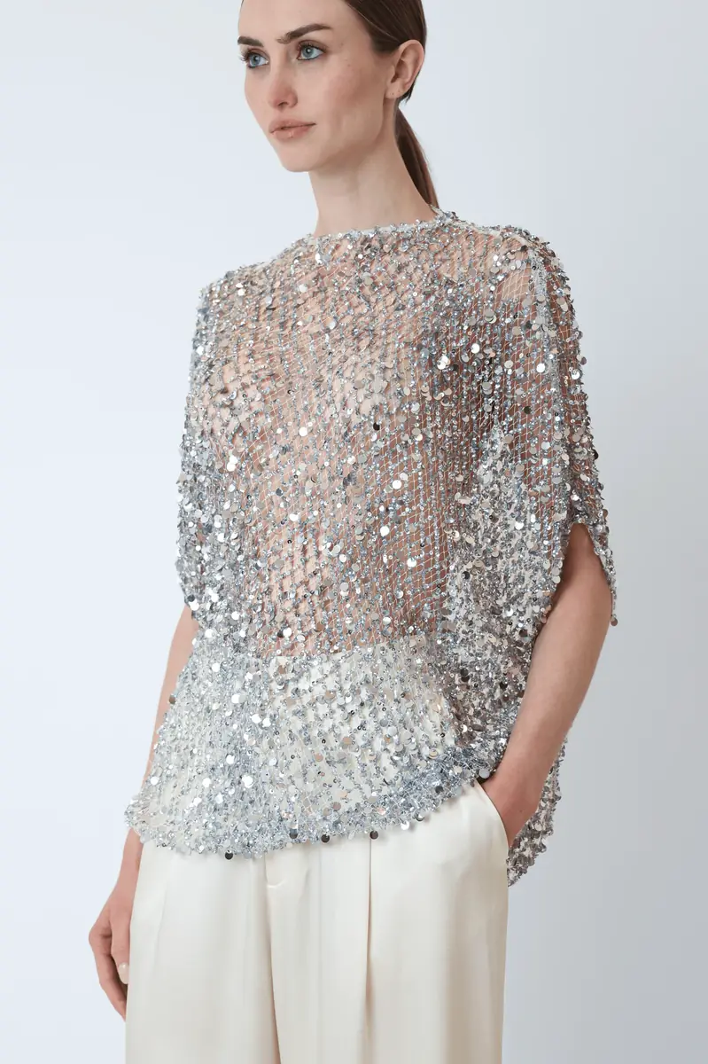 Lapointe Net Mesh Sequin Cape Tee | Thumbnail 3