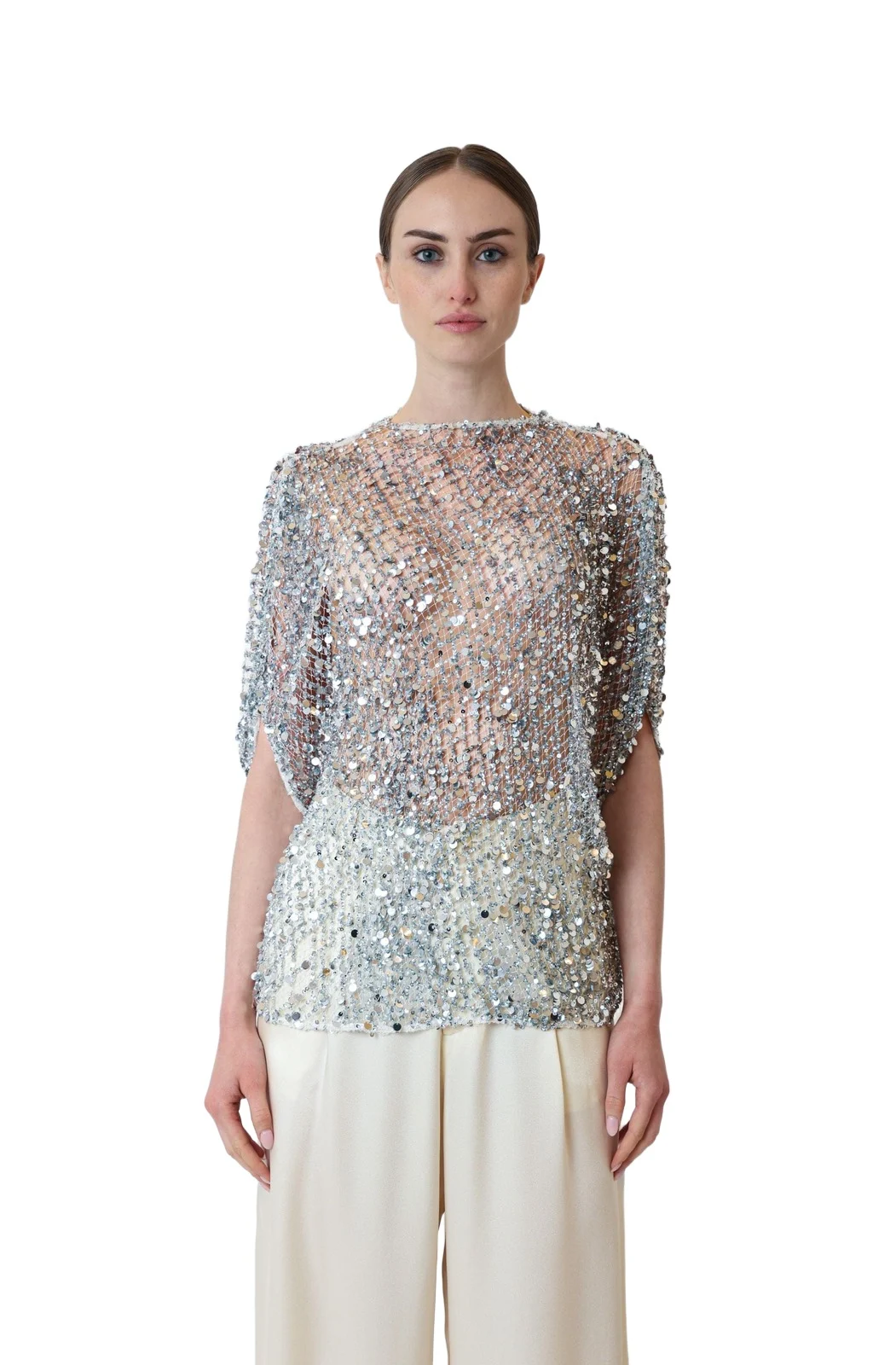 Lapointe Net Mesh Sequin Cape Tee