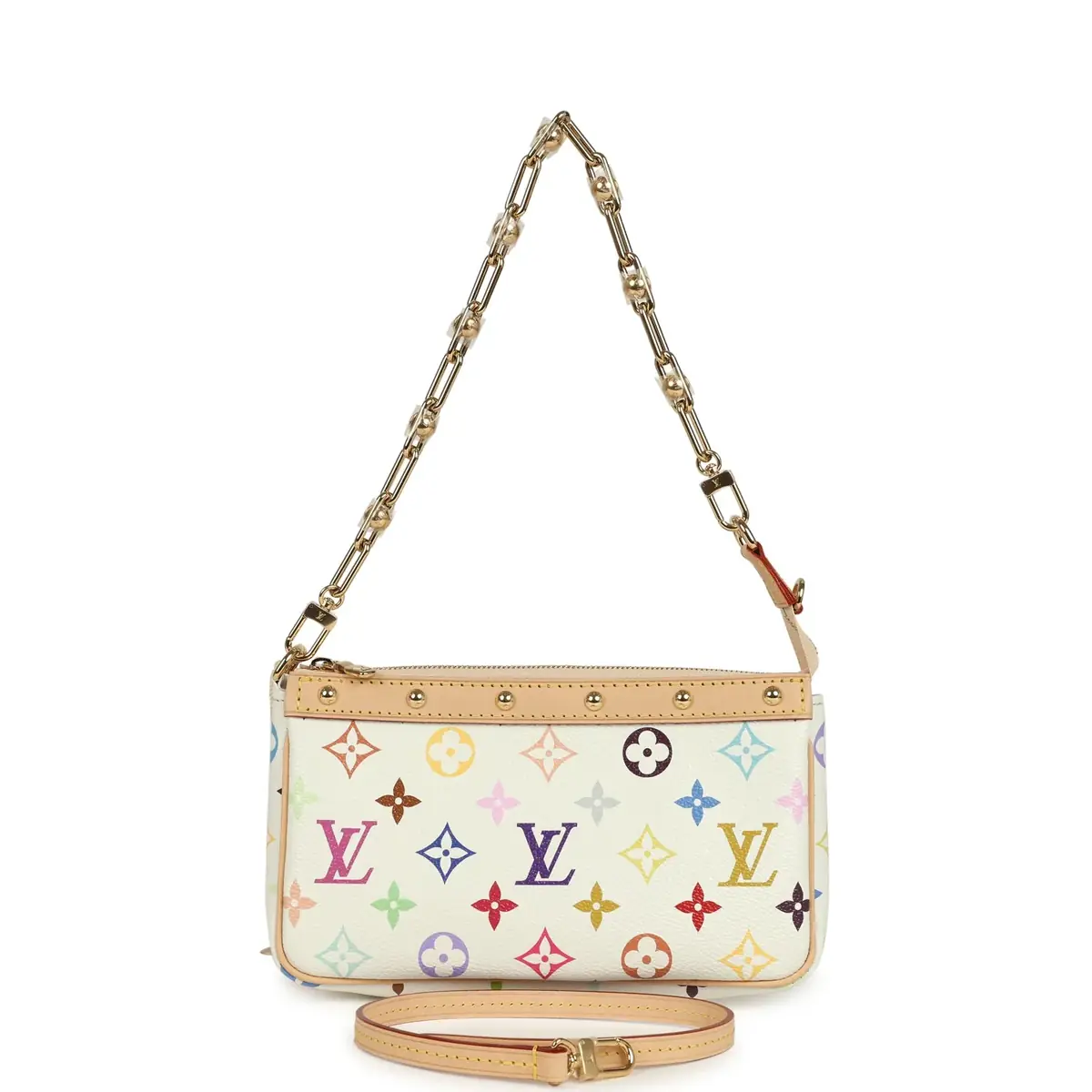 Louis Vuitton Louis Vuitton X Takashi Murakami Pochette Accessories White Multicolored Monogram Gold Hardware | Image 1 Louis Vuitton Louis Vuitton X Takashi Murakami Pochette Accessories White Multicolored Monogram Gold Hardware | Image 1
