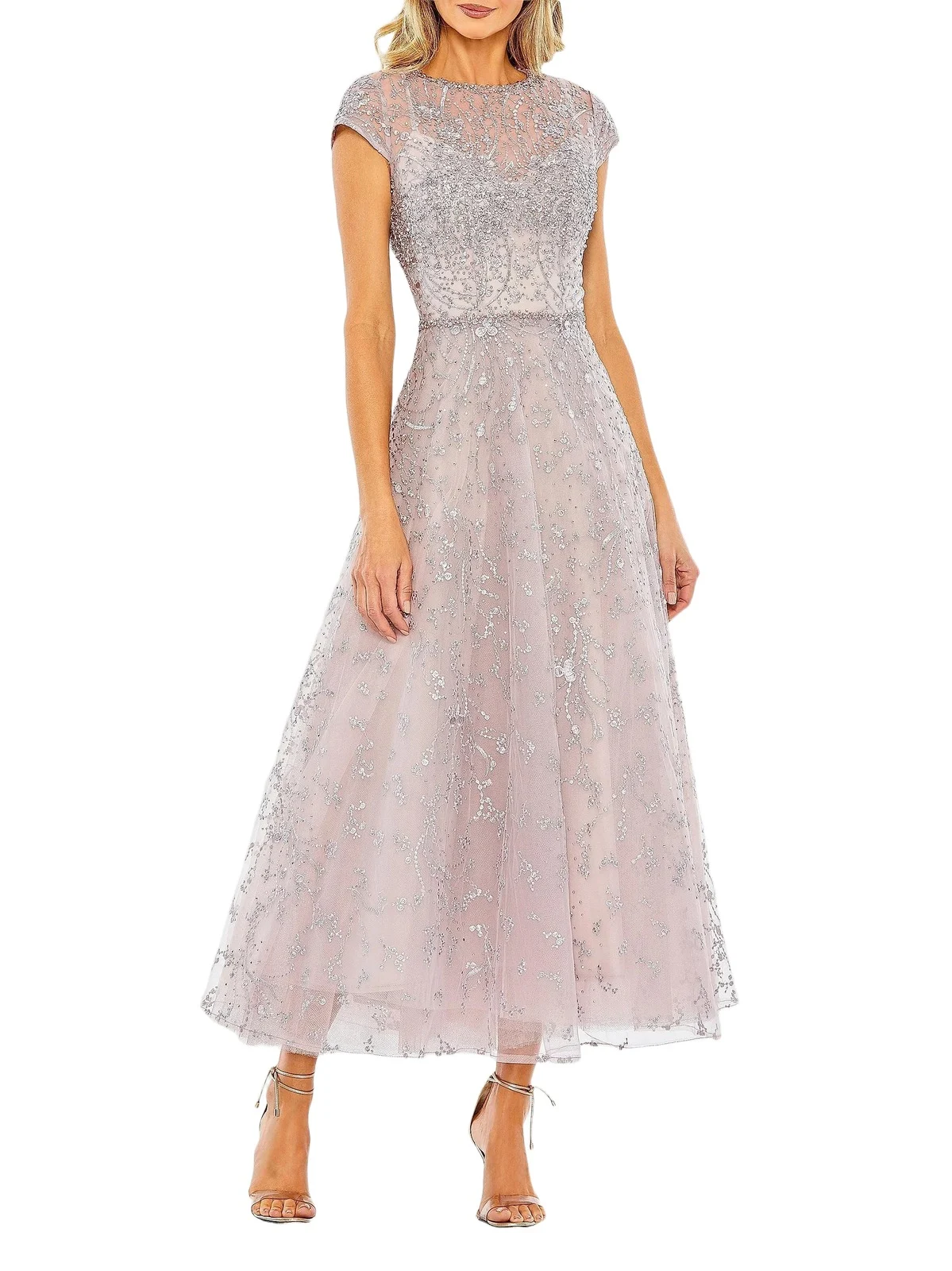 Women's Petite Embellished Fit & Flare Midi-Dress - Lilac