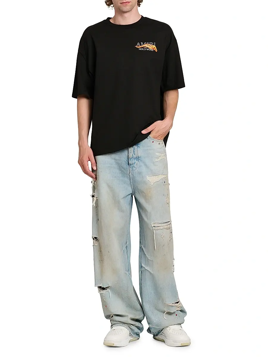 AMIRI Men's Bones Studded Distressed Baggy Jeans | Thumbnail 2 AMIRI Men's Bones Studded Distressed Baggy Jeans | Thumbnail 2
