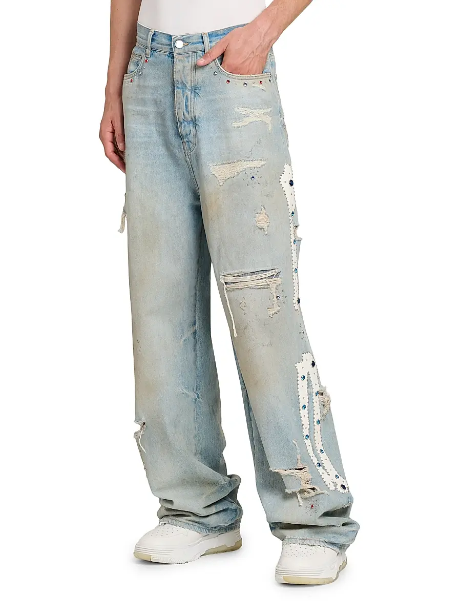 AMIRI Men's Bones Studded Distressed Baggy Jeans | Thumbnail 4 AMIRI Men's Bones Studded Distressed Baggy Jeans | Thumbnail 4