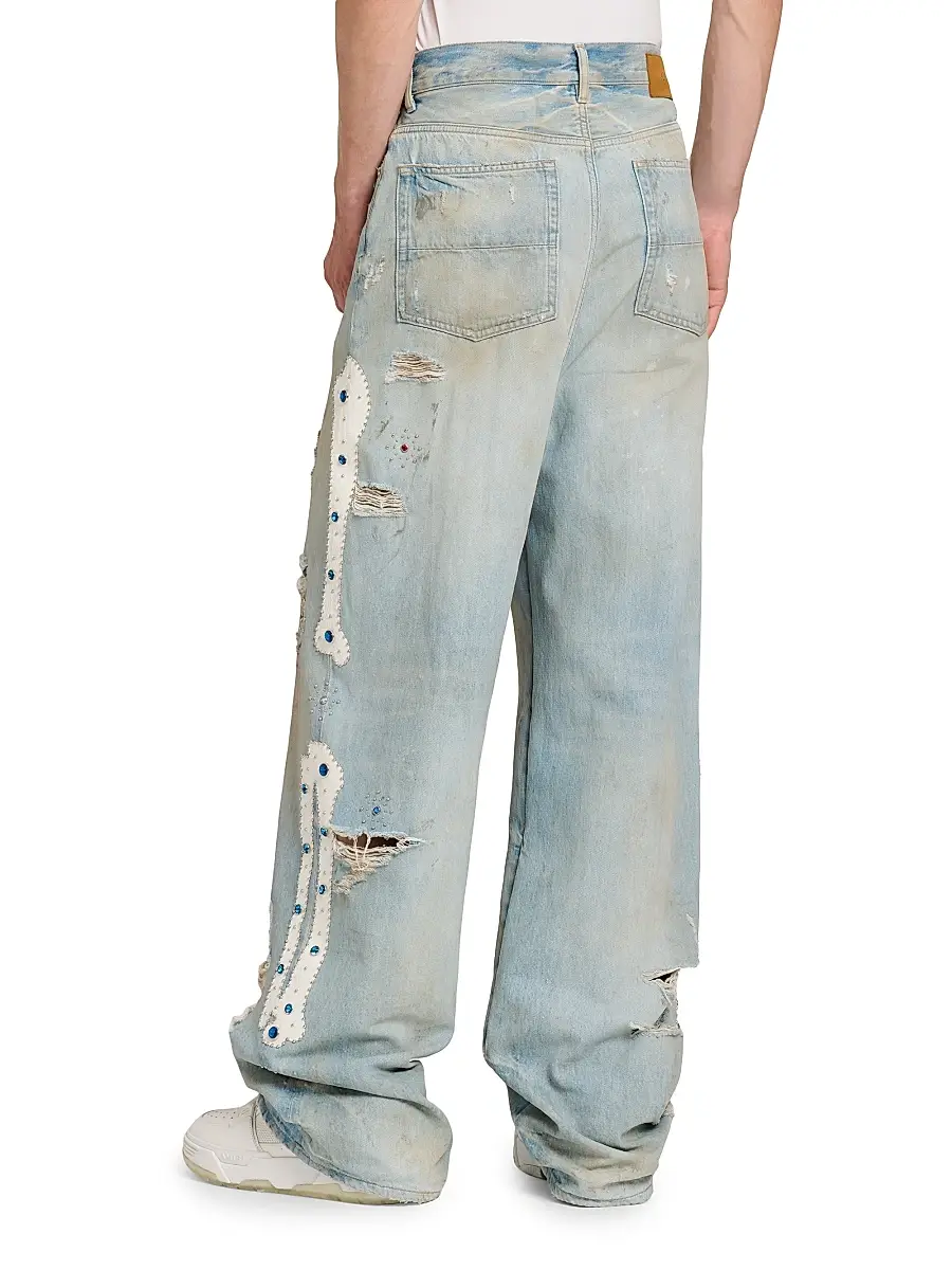 AMIRI Men's Bones Studded Distressed Baggy Jeans | Thumbnail 5 AMIRI Men's Bones Studded Distressed Baggy Jeans | Thumbnail 5