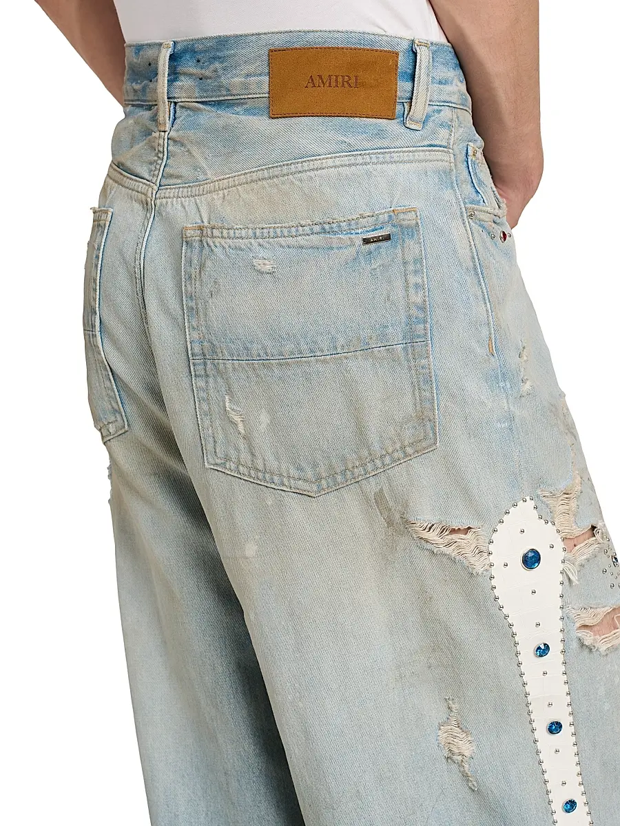 AMIRI Men's Bones Studded Distressed Baggy Jeans | Thumbnail 6 AMIRI Men's Bones Studded Distressed Baggy Jeans | Thumbnail 6