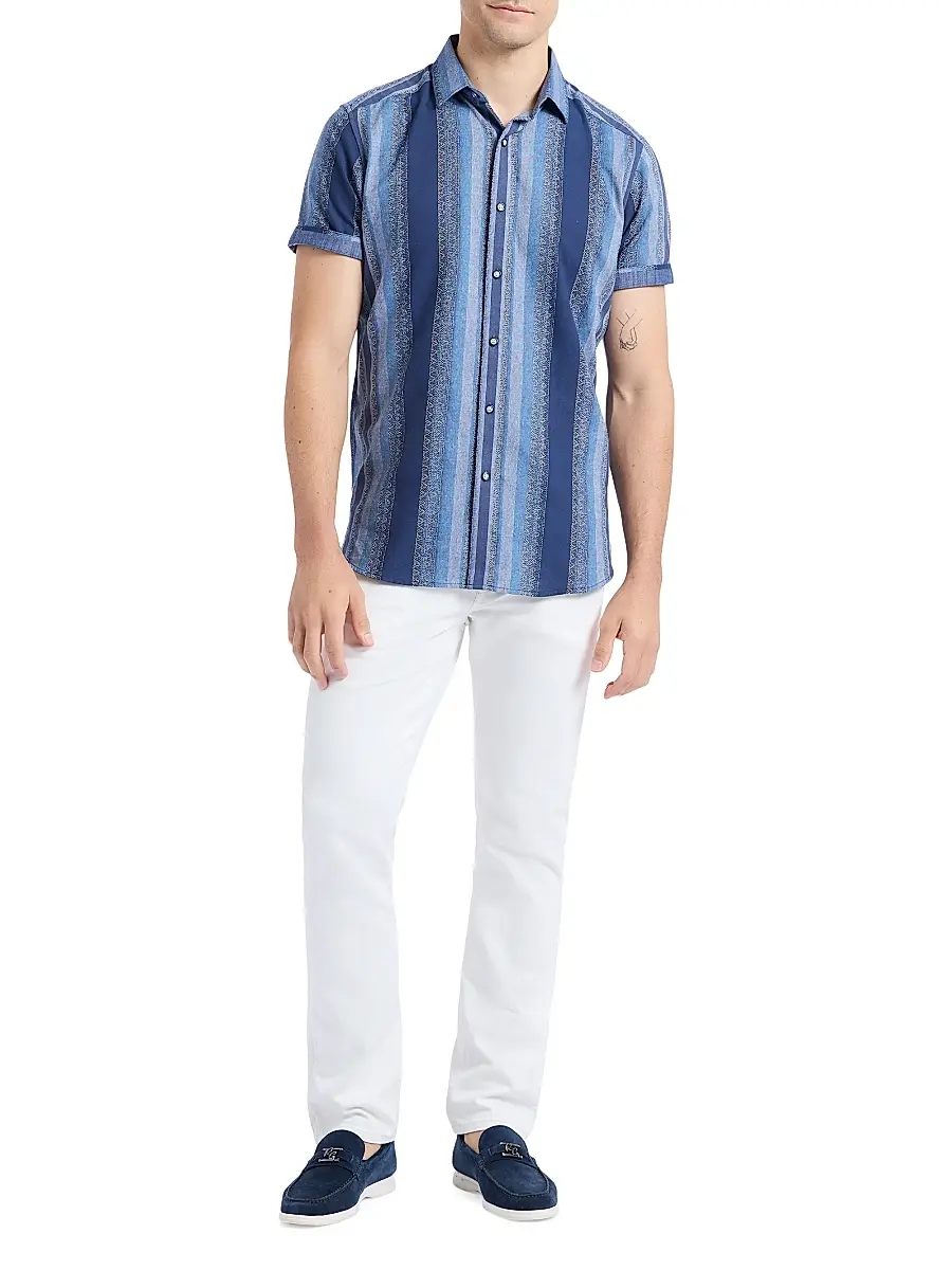 Robert Graham Men's Pembroke Striped Cotton Short-Sleeve Shirt - Indigo | Thumbnail 2