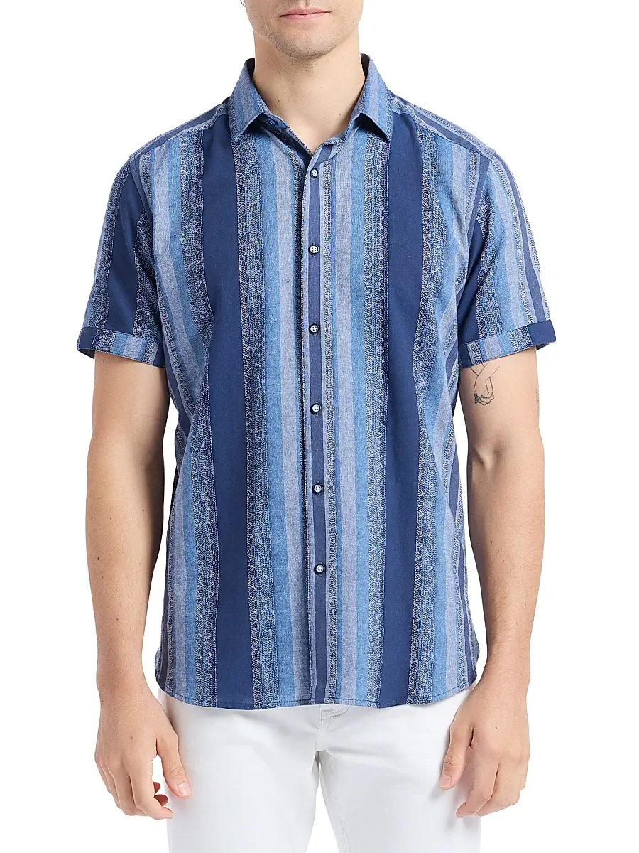 Robert Graham Men's Pembroke Striped Cotton Short-Sleeve Shirt - Indigo | Thumbnail 3