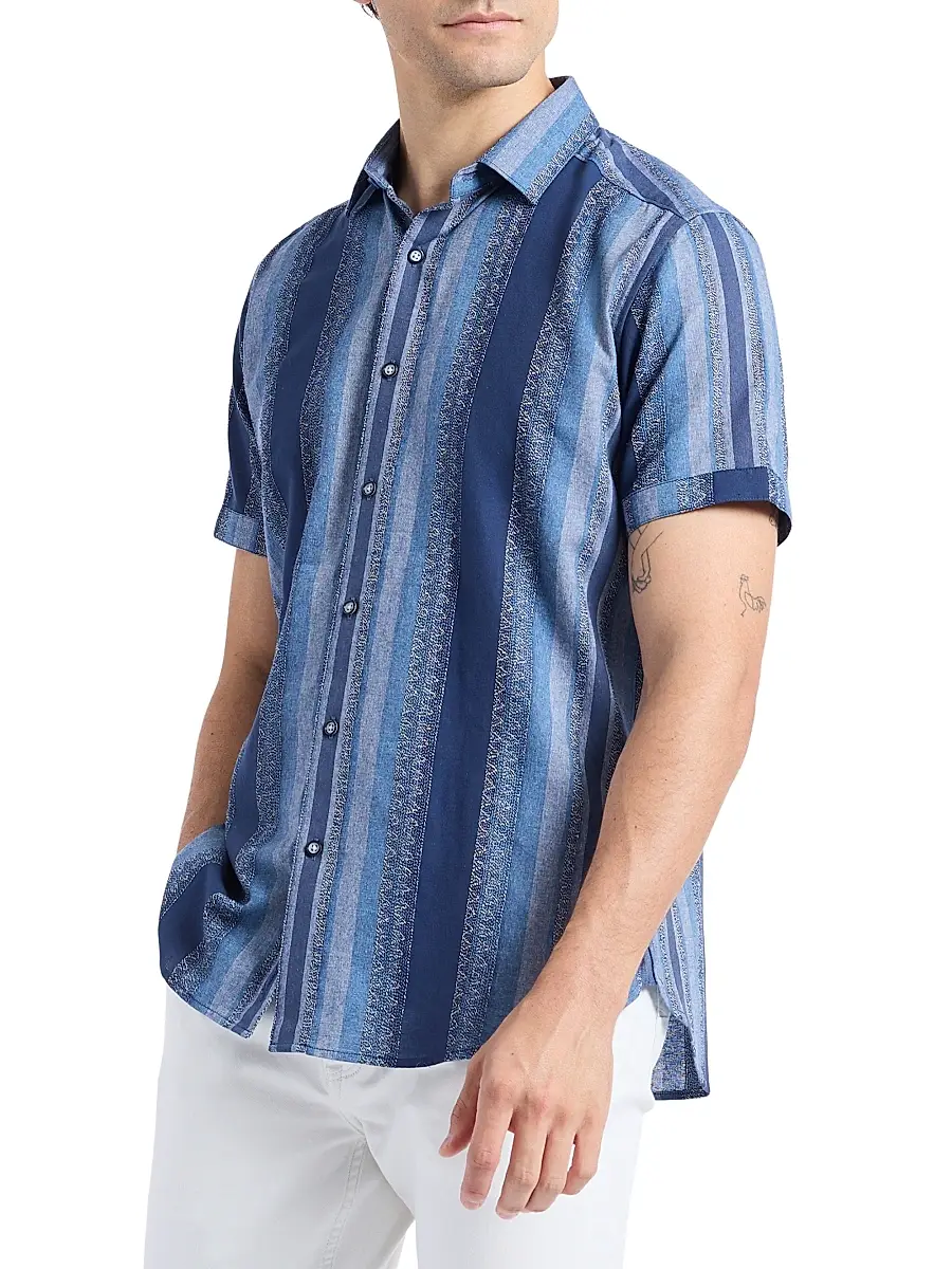 Robert Graham Men's Pembroke Striped Cotton Short-Sleeve Shirt - Indigo | Thumbnail 4