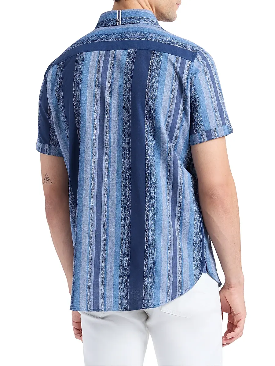 Robert Graham Men's Pembroke Striped Cotton Short-Sleeve Shirt - Indigo | Thumbnail 5