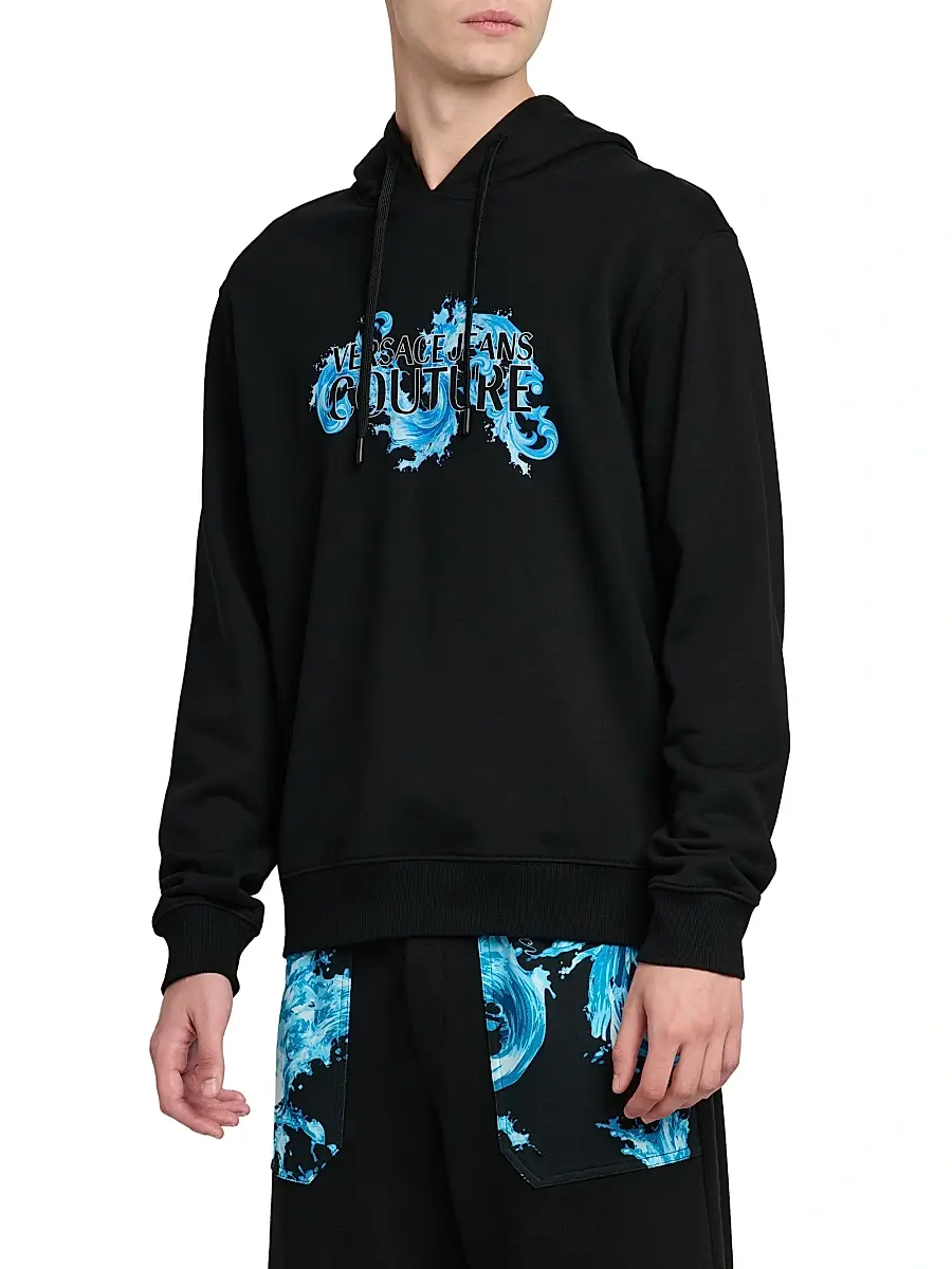 Versace Jeans Couture Men's Logo Stretch-Cotton Hoodie | Thumbnail 4 Versace Jeans Couture Men's Logo Stretch-Cotton Hoodie | Thumbnail 4