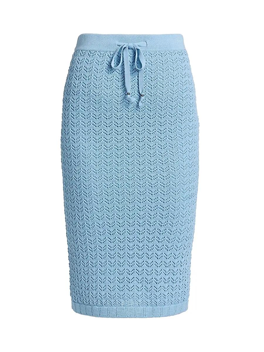 L'AGENCE Women's Lacen Pointelle-Knit Knee-Length Skirt - Pale Blue Gold | Image 1 L'AGENCE Women's Lacen Pointelle-Knit Knee-Length Skirt - Pale Blue Gold | Image 1