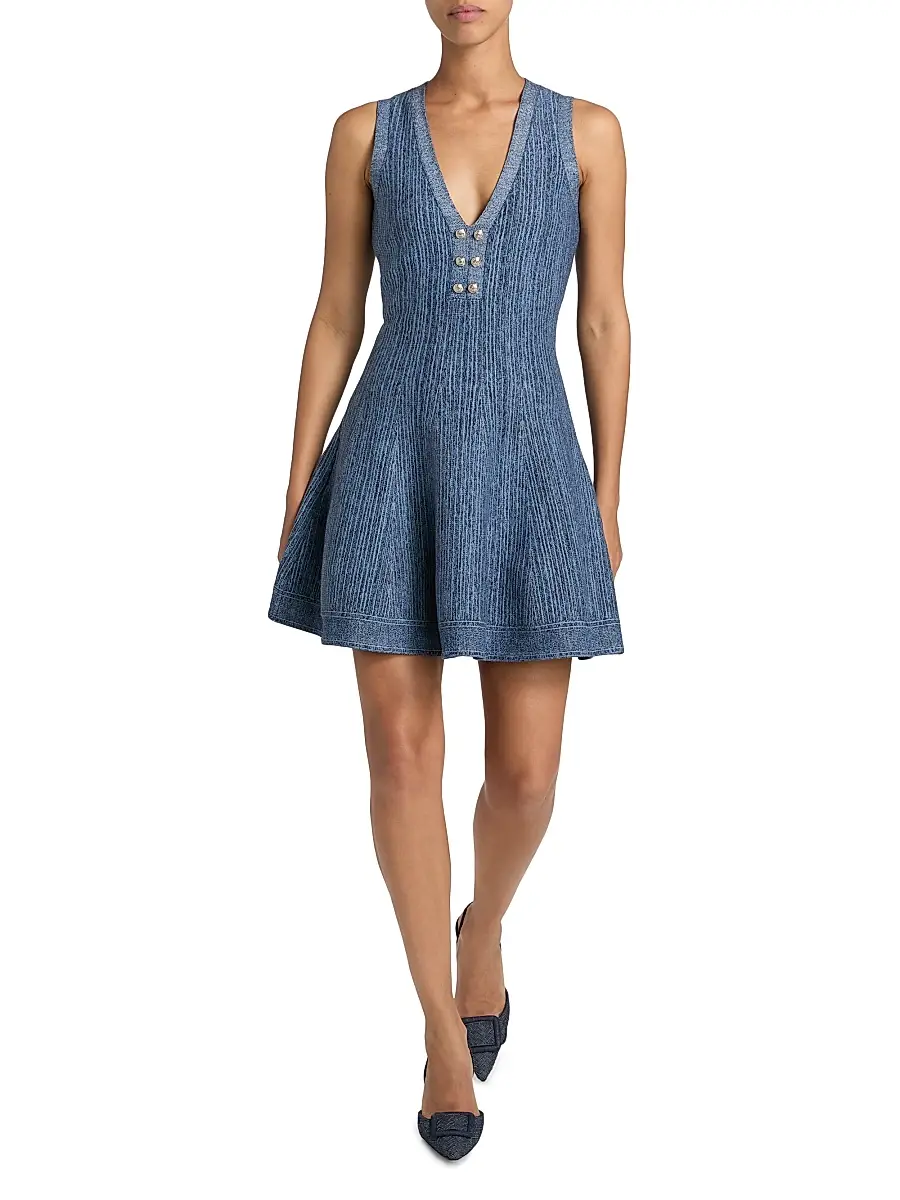 Milly Women's Shelby Pinstriped Knit Fit & Flare Minidress - Blue Multi | Thumbnail 2 Milly Women's Shelby Pinstriped Knit Fit & Flare Minidress - Blue Multi | Thumbnail 2