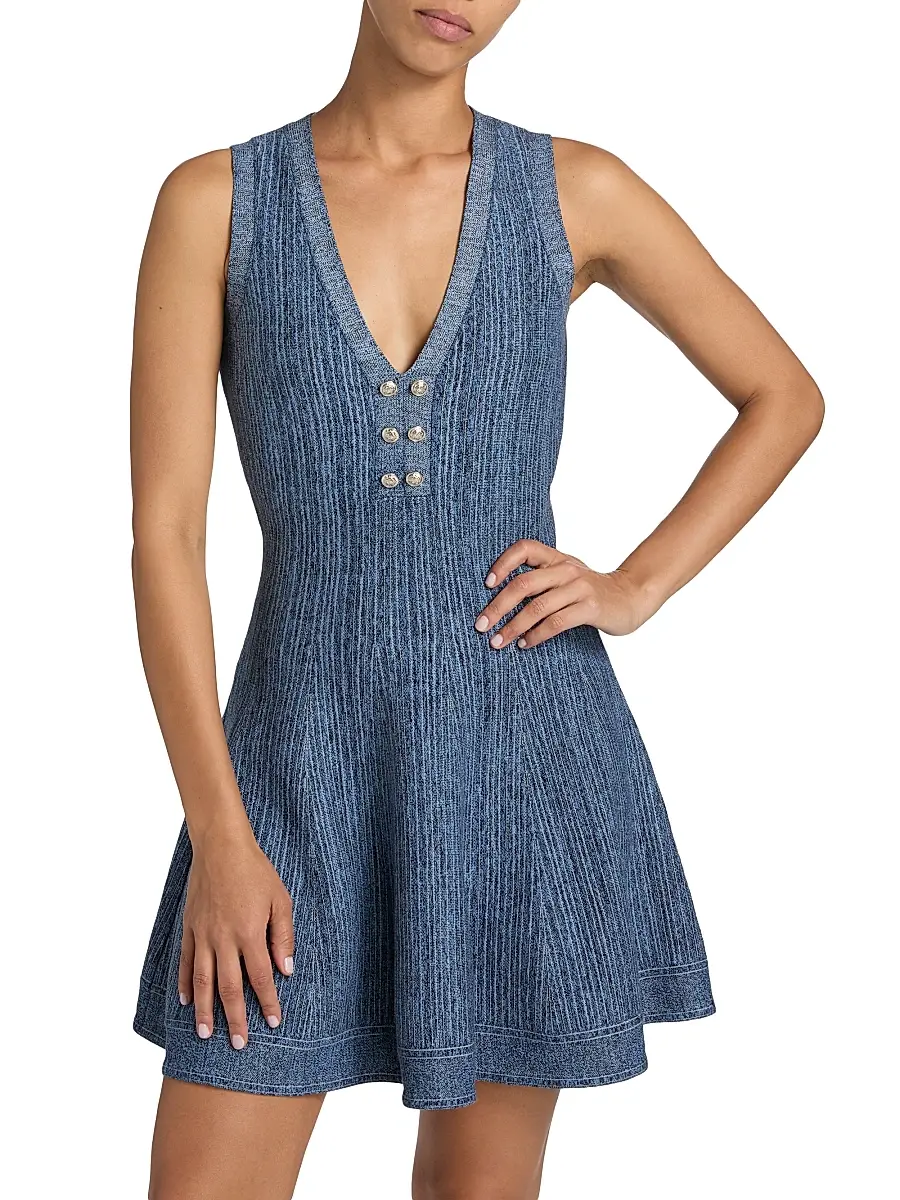 Milly Women's Shelby Pinstriped Knit Fit & Flare Minidress - Blue Multi | Thumbnail 3 Milly Women's Shelby Pinstriped Knit Fit & Flare Minidress - Blue Multi | Thumbnail 3