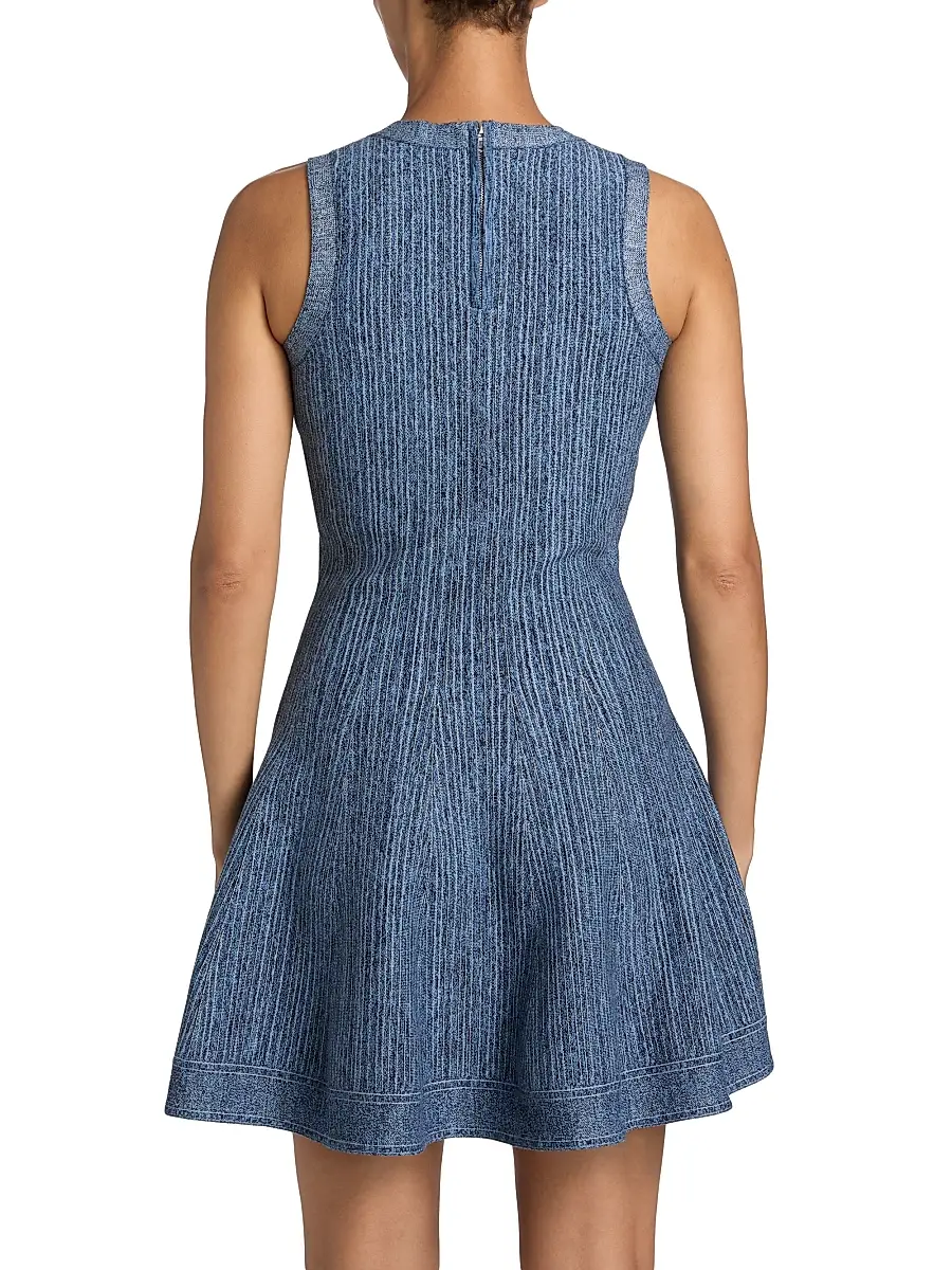 Milly Women's Shelby Pinstriped Knit Fit & Flare Minidress - Blue Multi | Thumbnail 5 Milly Women's Shelby Pinstriped Knit Fit & Flare Minidress - Blue Multi | Thumbnail 5