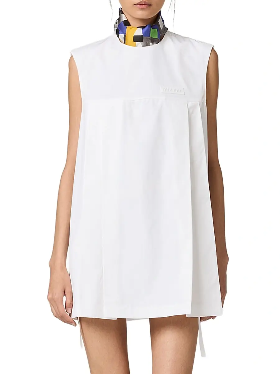 Miu Miu Women's Poplin Mini-Dress - White | Thumbnail 2 Miu Miu Women's Poplin Mini-Dress - White | Thumbnail 2